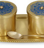 Utsav Gold Brass 2 Pcs Condiment Jar with Tray & Spoon