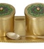 Utsav Gold Brass 2 Pcs Condiment Jar with Tray & Spoon