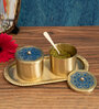 Utsav Gold Brass 2 Pcs Condiment Jar with Tray & Spoon