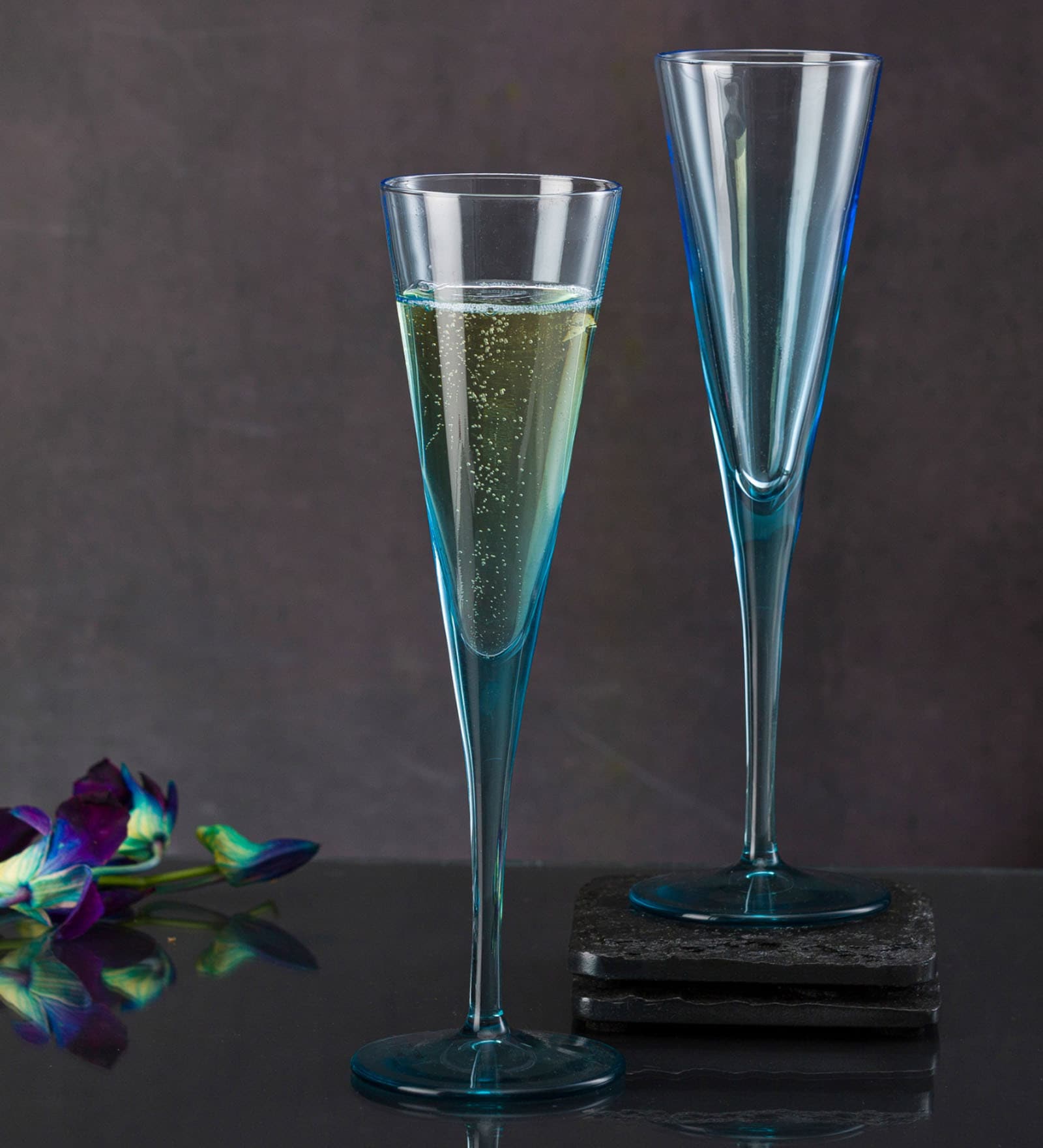 V-Line Champagne Flute Stem Glass 150 ml 2 Pcs Set Blue