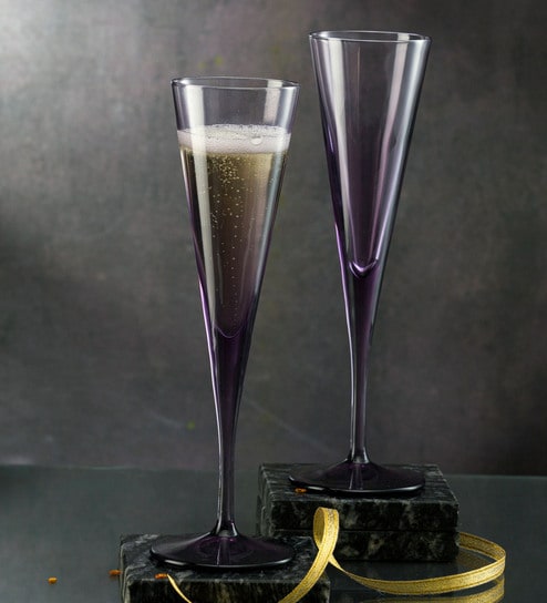 V-Line Champagne Flute Stem Glass 150 ml 2 Pcs Set Purple