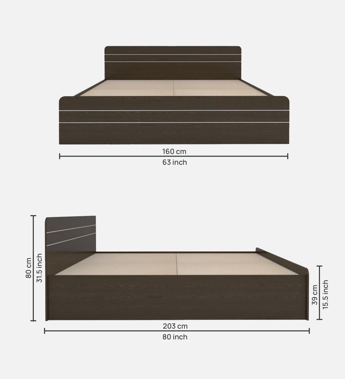 Buy Valancia Queen Size Bed in Wenge finish with Box Storage at 60