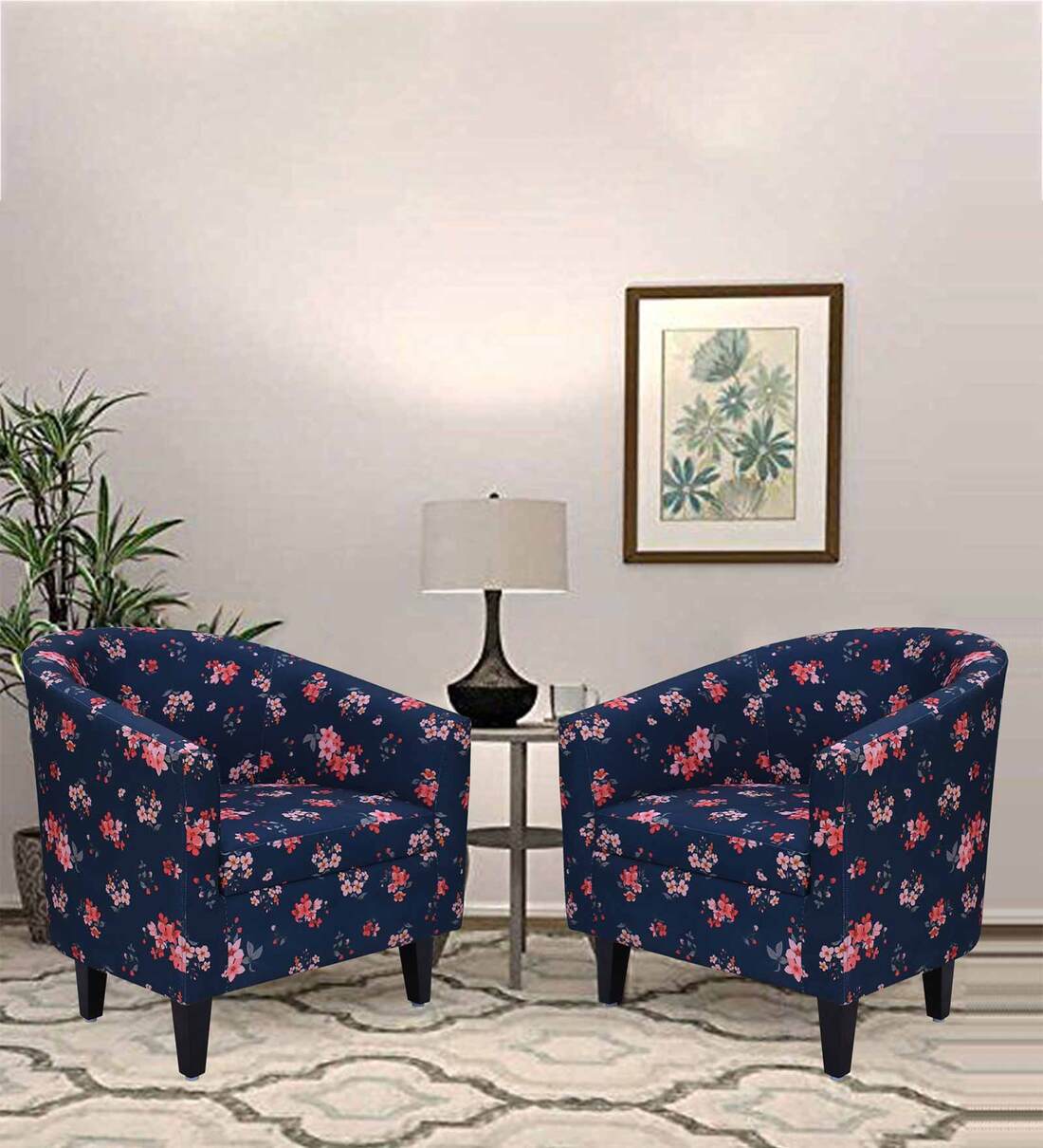 pink and blue accent chair