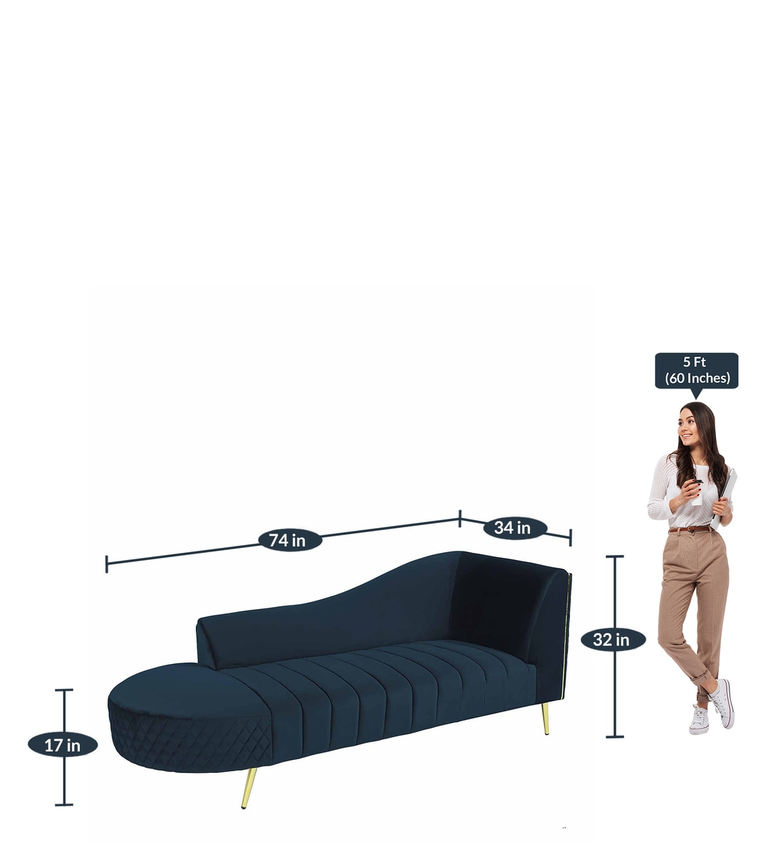 Buy Valencia Velvet Chaise Lounger in Teal Blue Colour by Vittoria