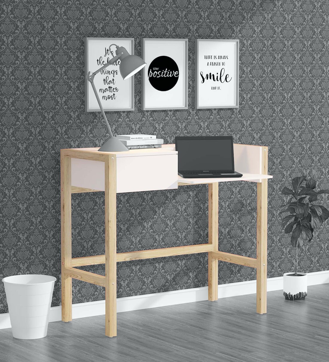 Buy Valentina Study Table with One Drawer in White Finish CasaCraft