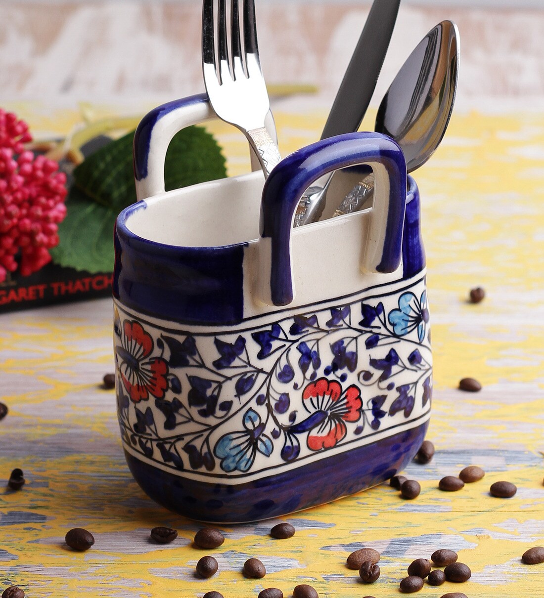 Buy Blue Ceramic Cutlery Holder by VarEesha Online Cutlery Holders