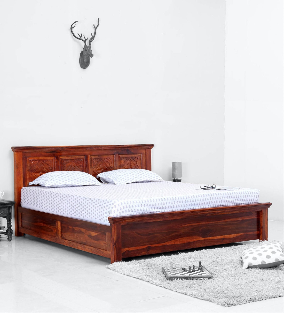 Buy Vayaka Solid Wood King Size Bed With Box Storage In Honey Oak 