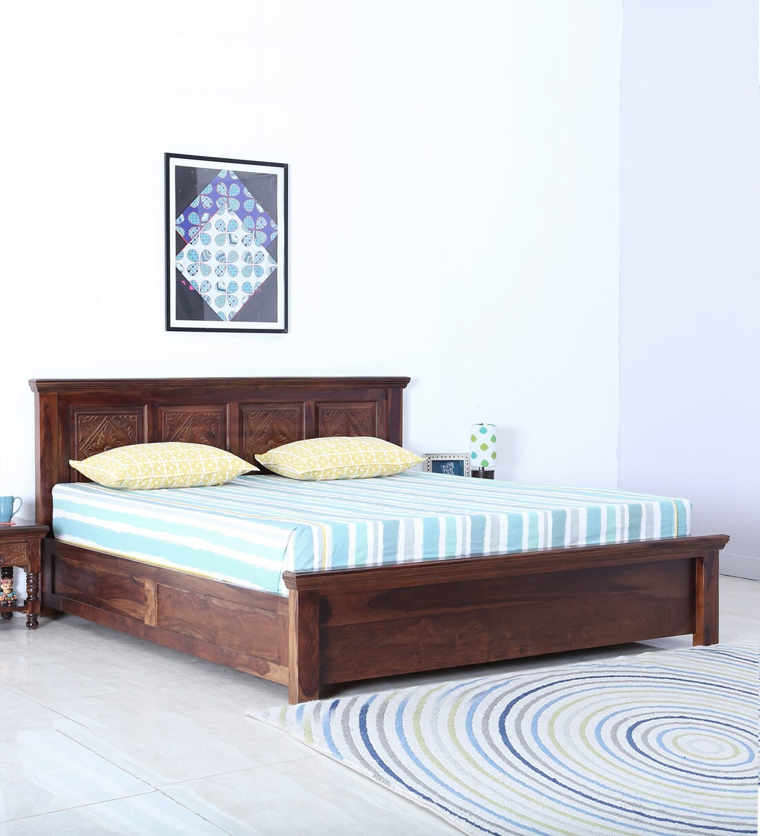Buy Vayaka Solid Wood King Size Bed with Storage in Provincial Teak