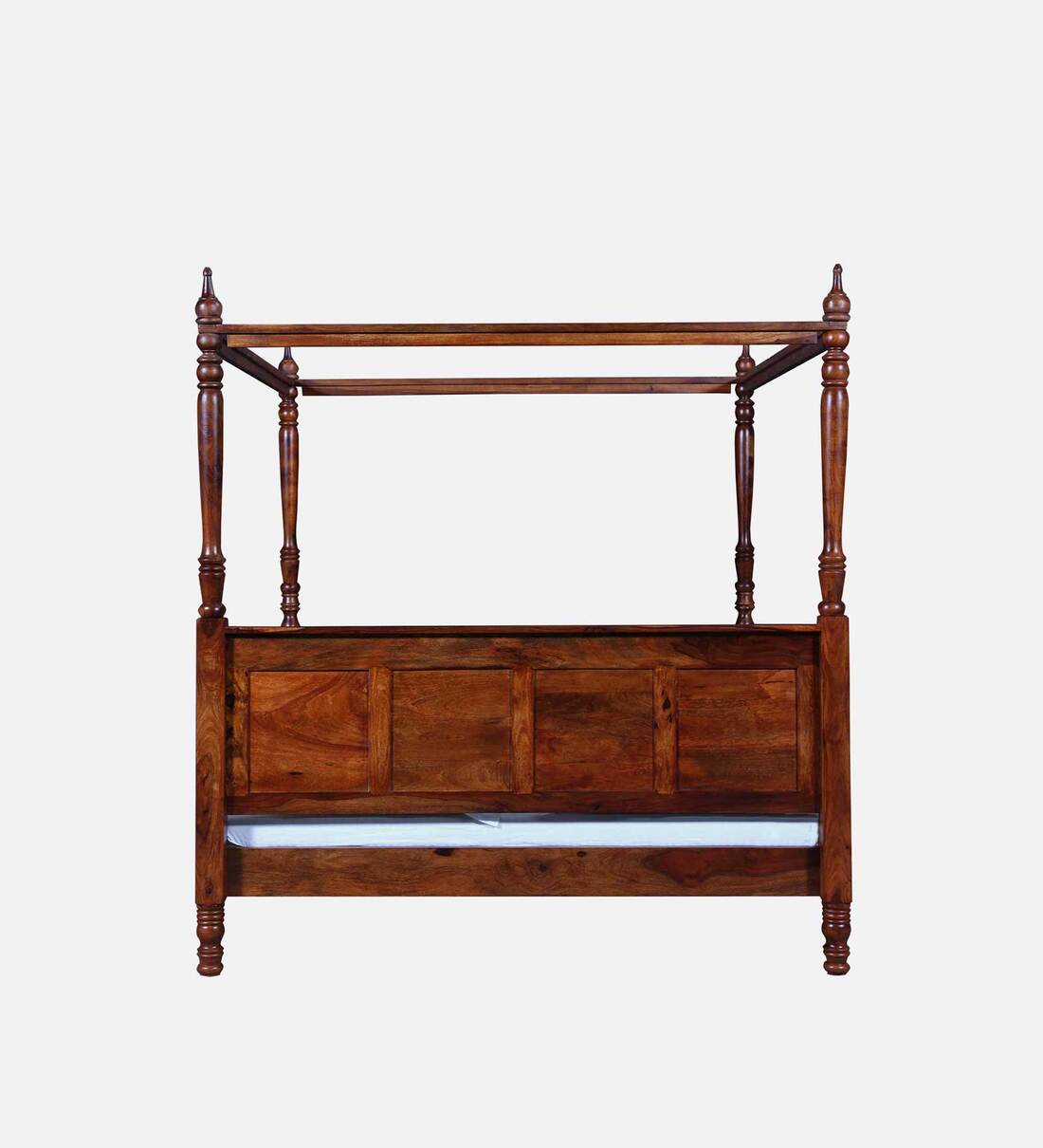 Buy Vayaka Sheesham Wood King Size Poster Bed in Honey Oak Finish