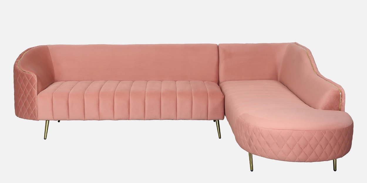 Buy Valencia Velvet LHS Sectional Sofa in Blush Pink Colour Online
