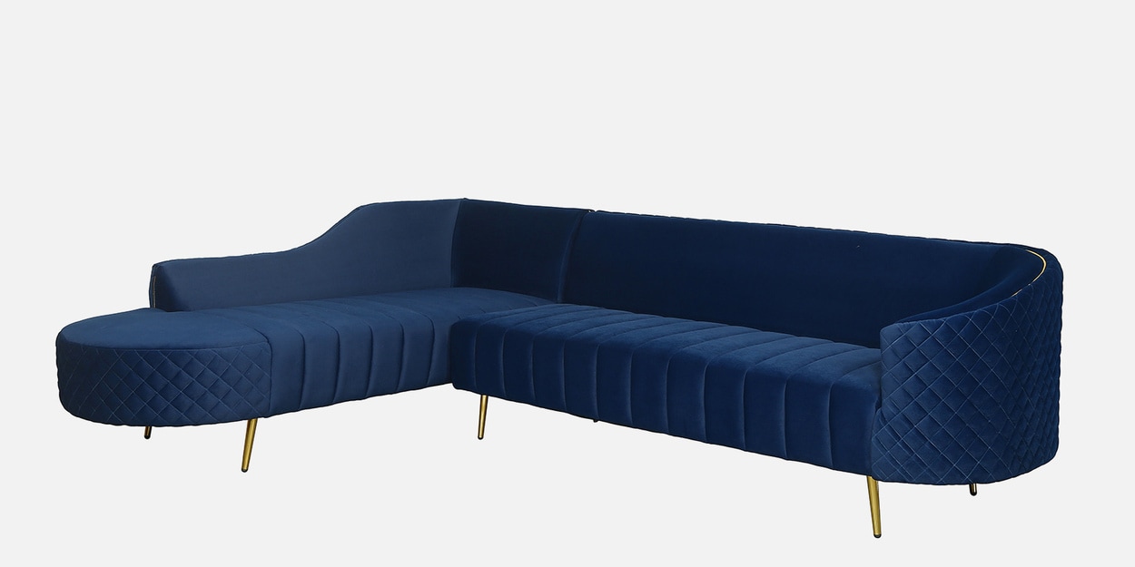Buy Valencia Velvet RHS Sectional Sofa in Royal Blue Colour by Vittoria
