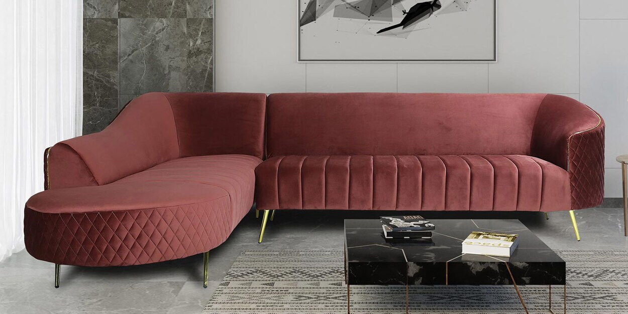 Buy Valencia Velvet RHS Sectional Sofa in Wine Red Colour by Vittoria Online Contemporary RHS