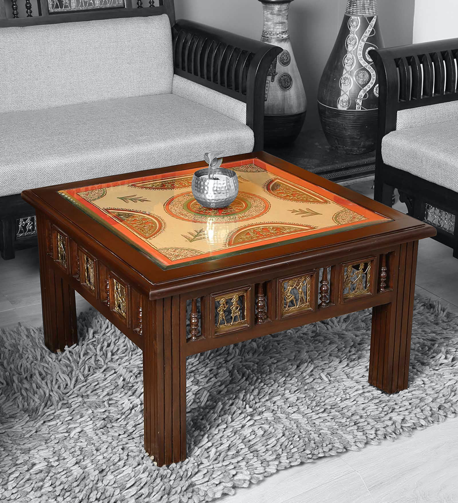 Vaari Teak Wood Coffee Table in Walnut Finish