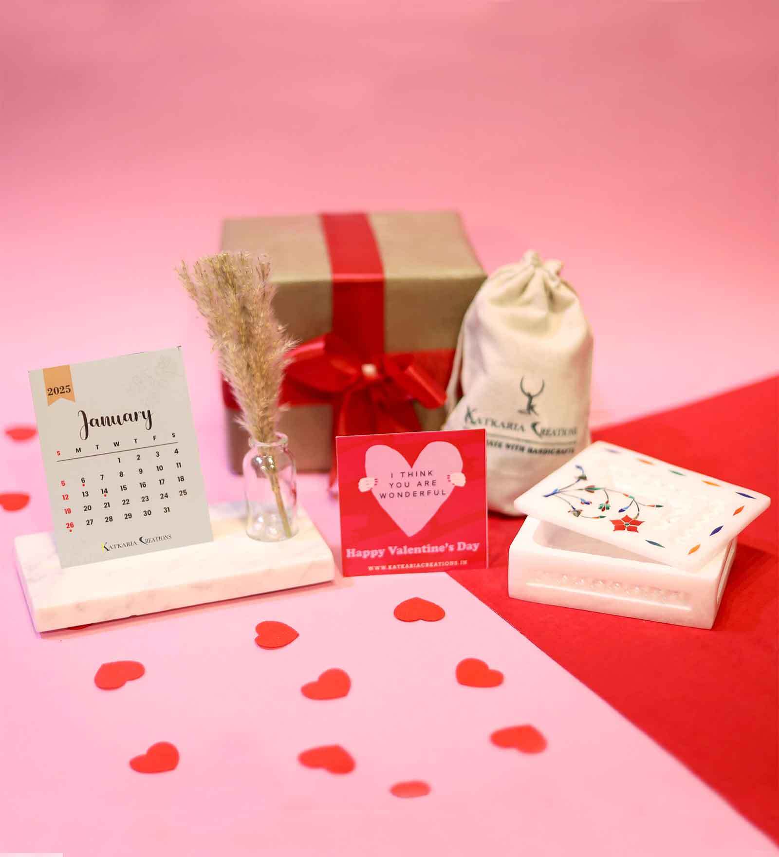 Buy Valentines Day Gift with Marble Jewellery Box & Desk Calendar 2025 Box Desk Calendar 2025