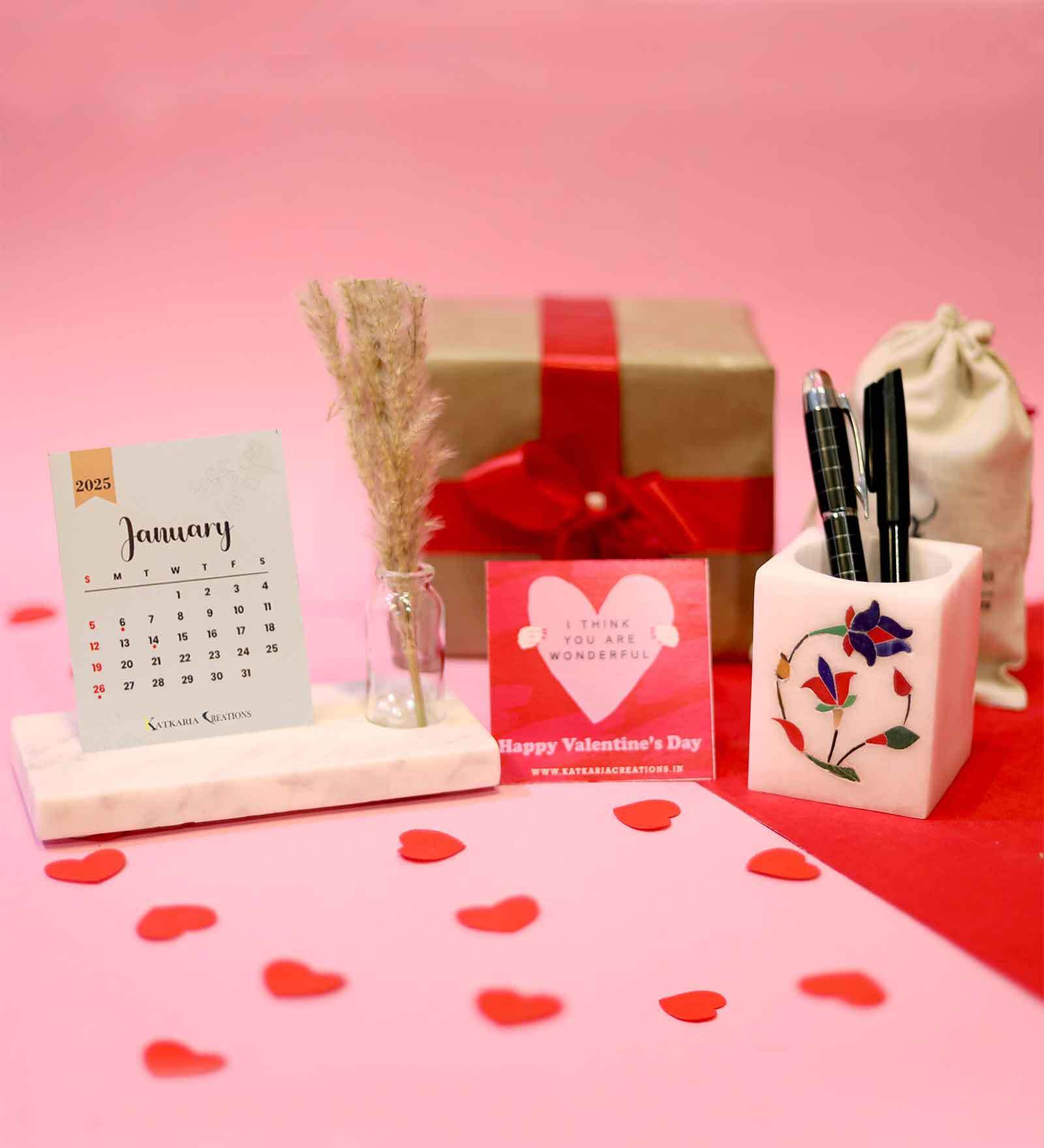 Valentines Day Gift with Pen Stand & Desk Calendar 2025