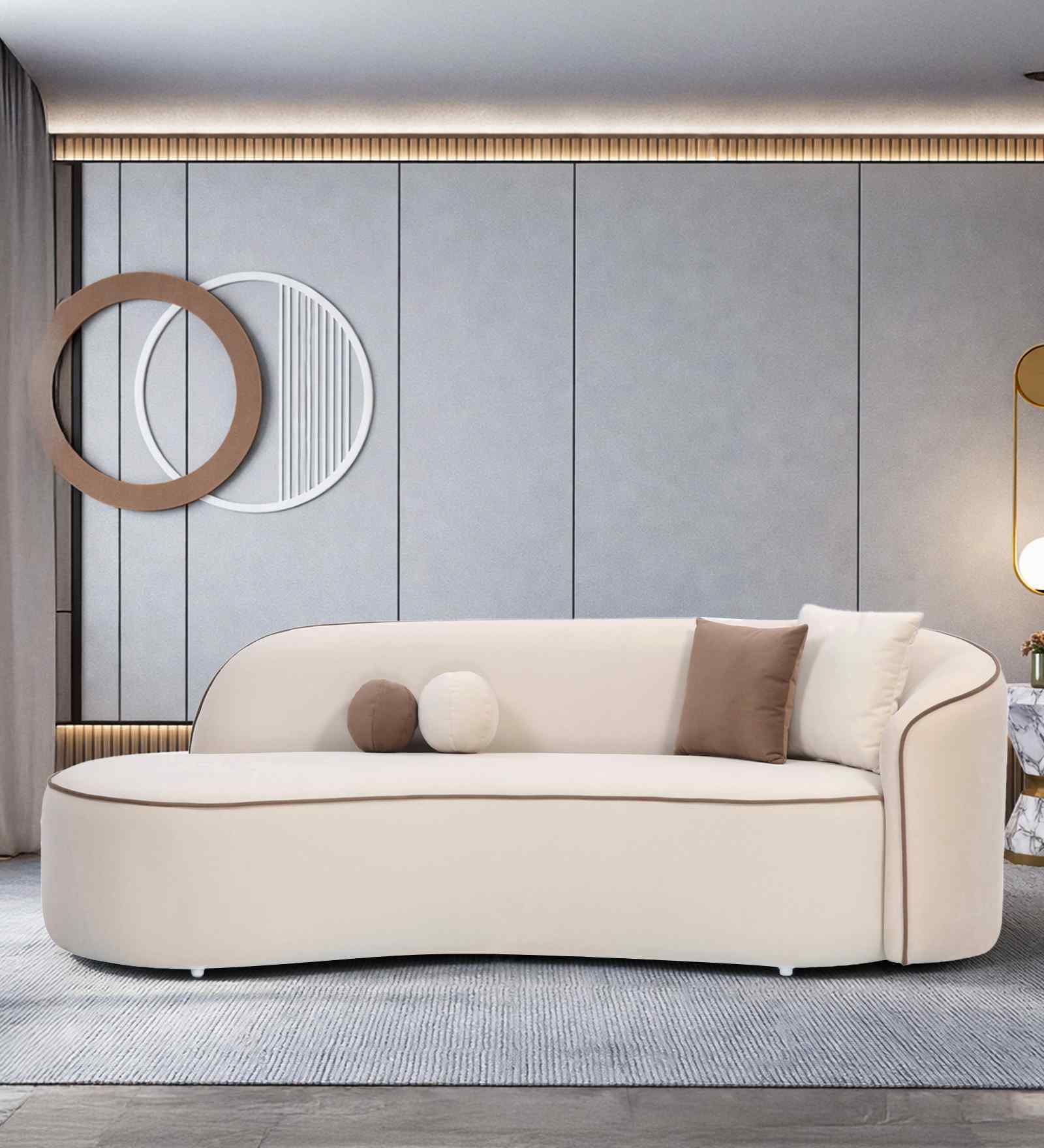 Valenza Chenille Fabric 3 Seater Sofa in Beige Colour