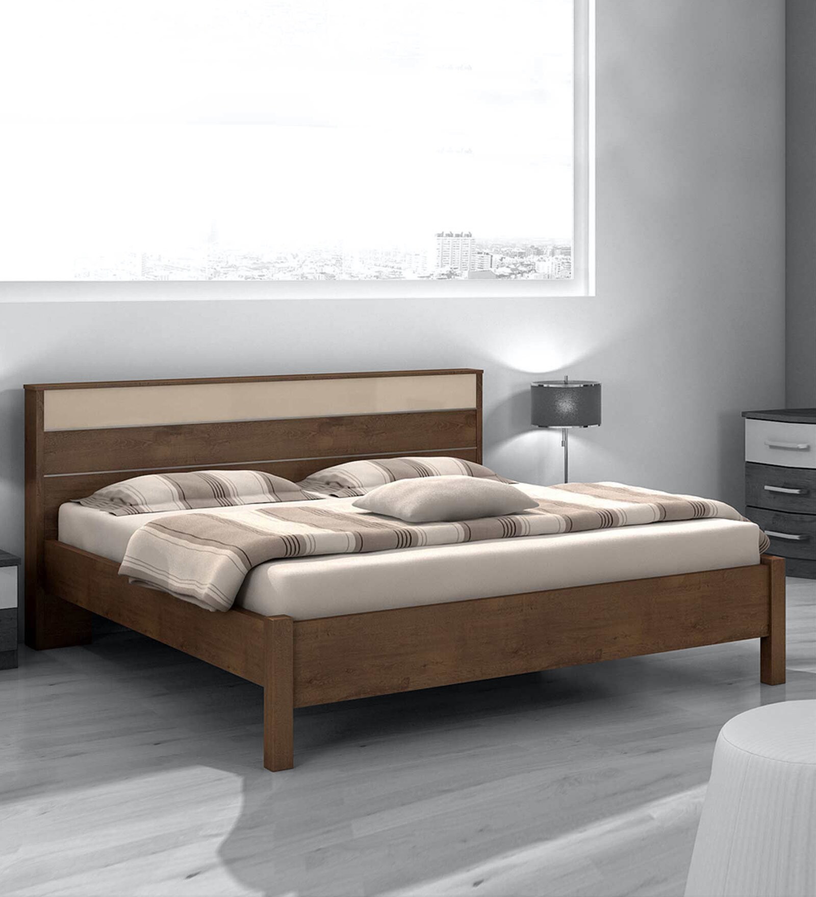 Valeria King Size Bed in Light Walnut Finish