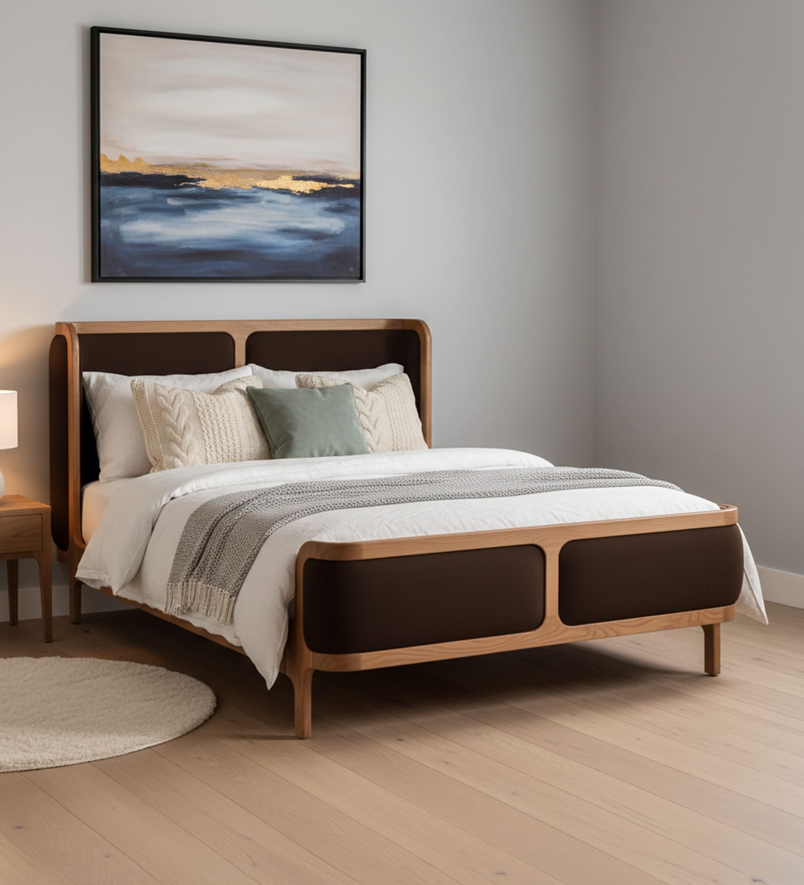 Valerio Duo-Panel Luxe Bed in velvet With Oak wood Frame & Hydraulic Storage