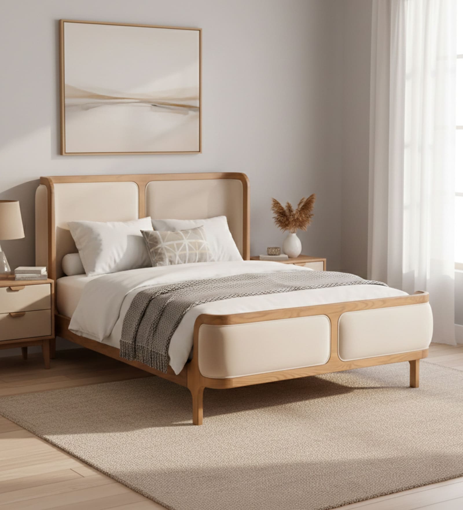 Valerio Duo-Panel Luxe Bed in velvet With Oak wood Frame & Hydraulic Storage