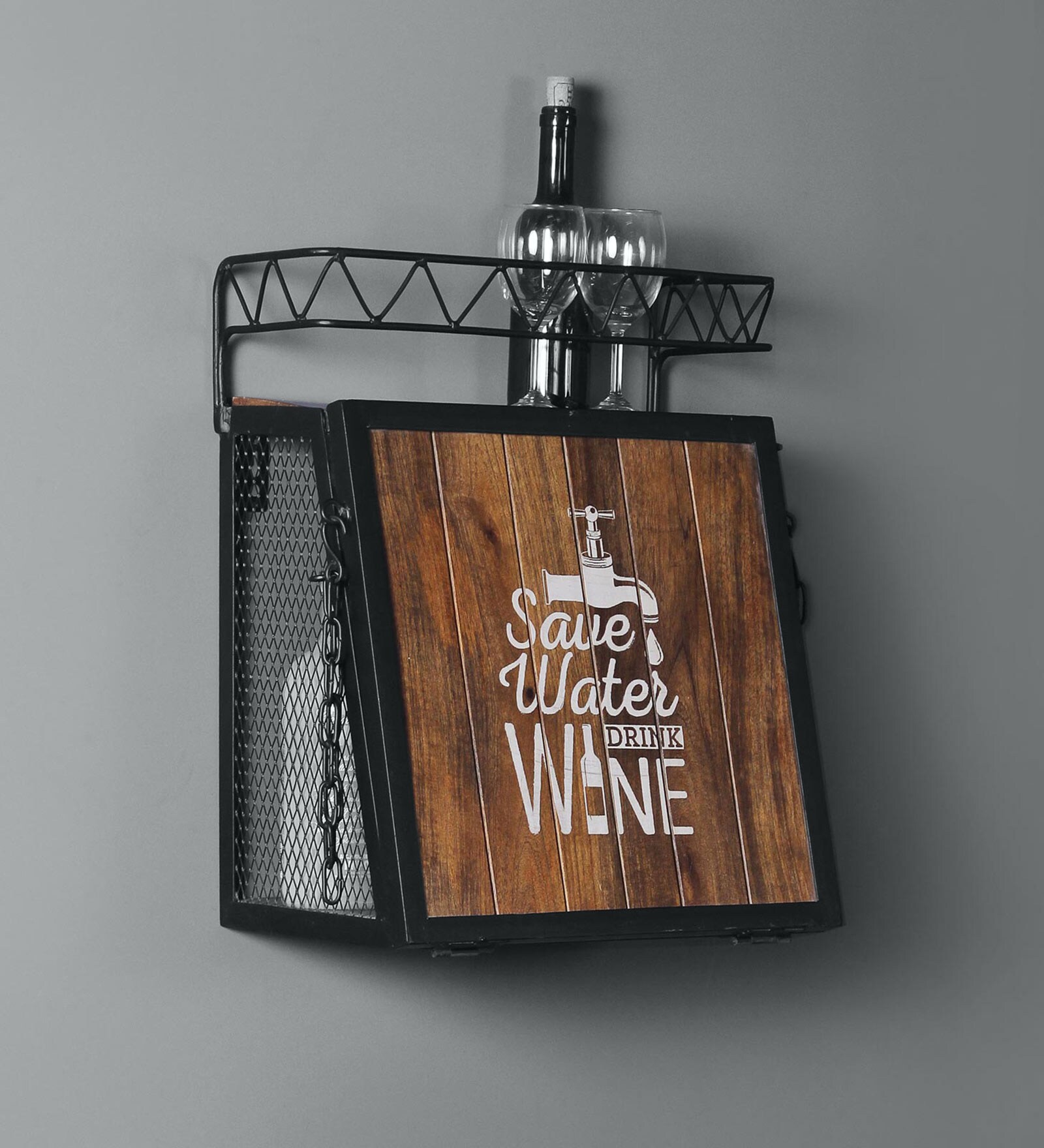 Valiant Metal Wall Mounted Wine Rack In Teak Finish