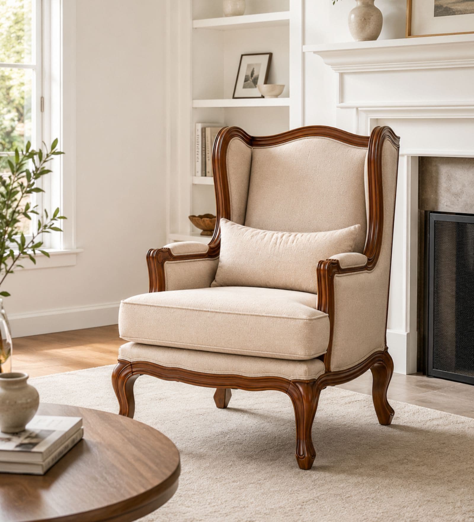 Vallen Teak Wood Lounge Chair With Suede Fabric In Beige Vallen Teak Wood Lounge Chair With Suede Fabric In Beige