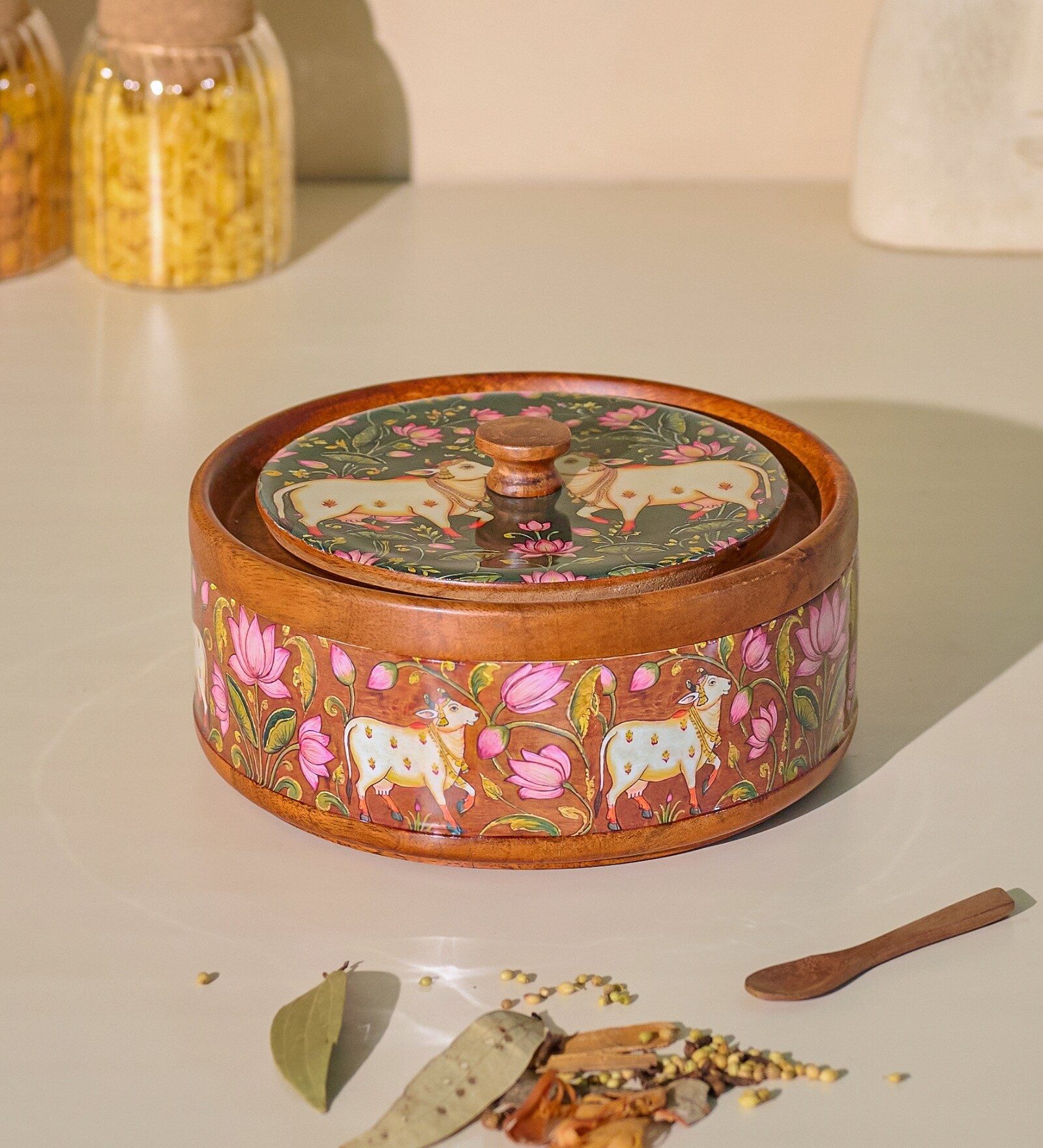 Vana Masala Box Wooden Spice Box