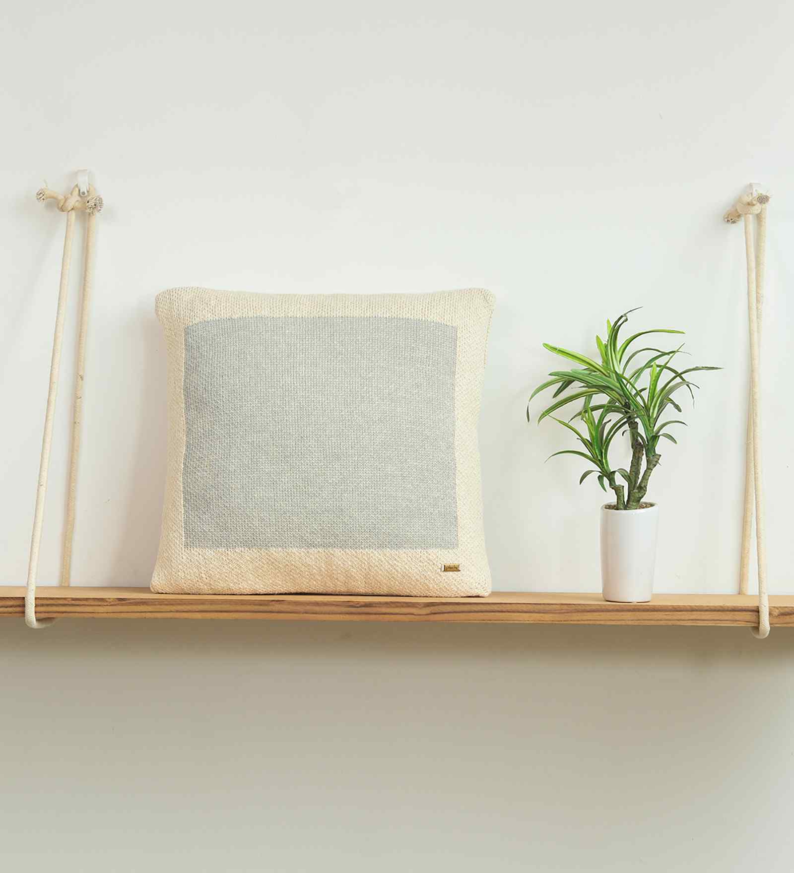 Vanila Grey Milange 100% Cotton 16X16 Inches Knitted Cushion Cover