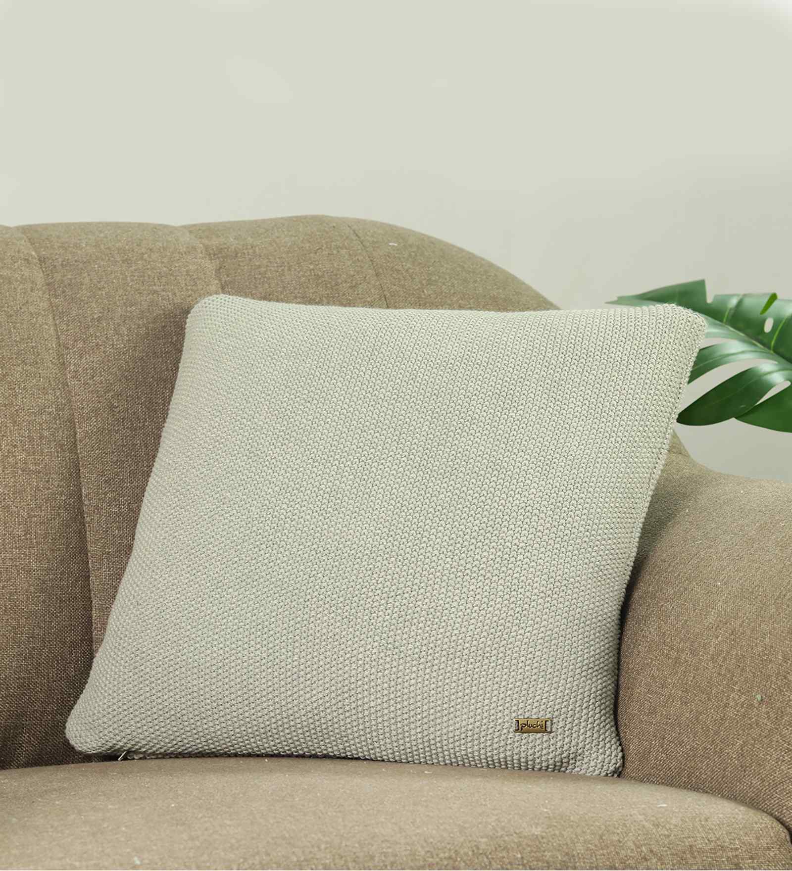 Vanilla Grey Melange 100% Cotton Mini Moss 16X16 Inches Knitted Cushion Cover