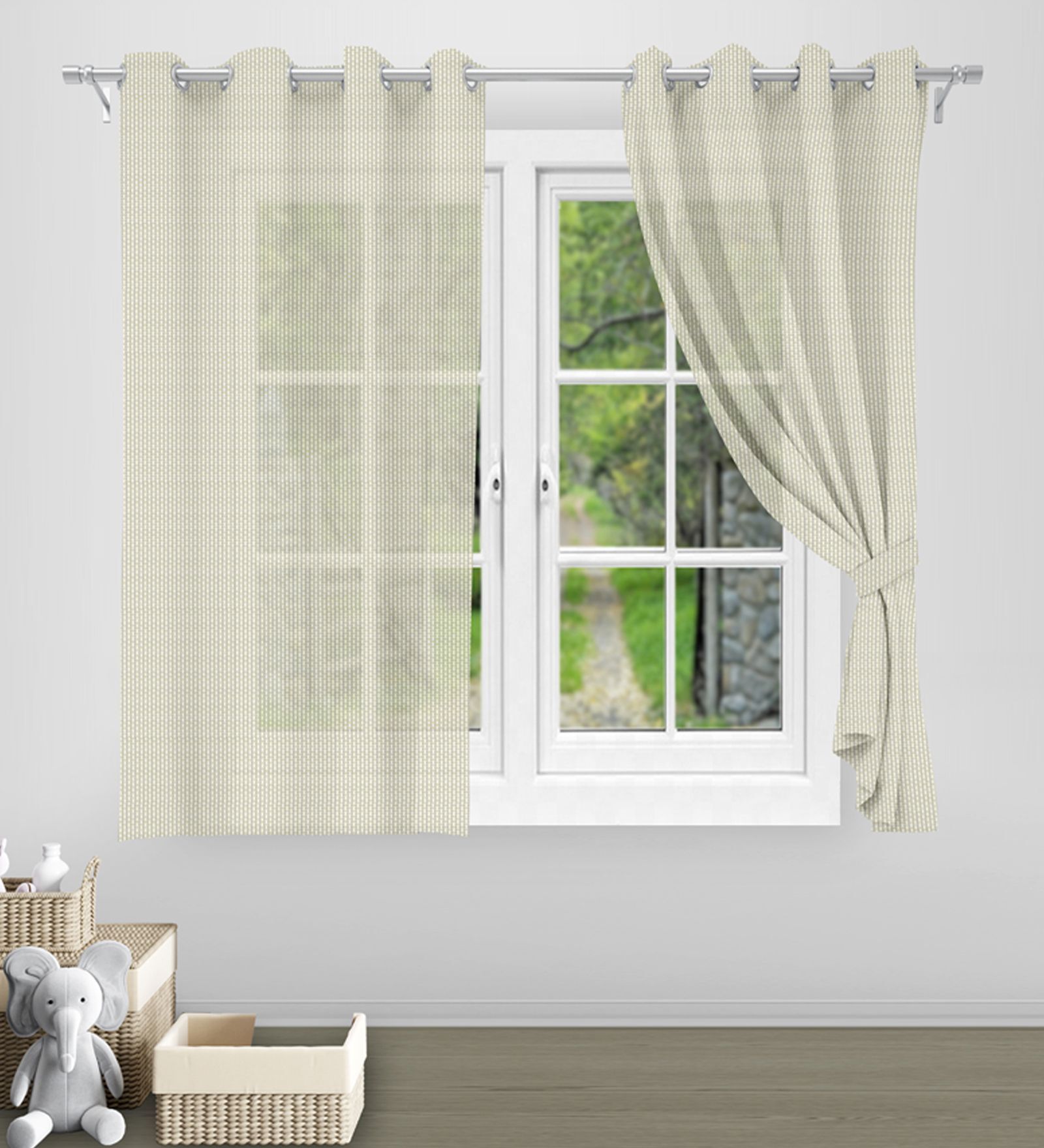 Vanilla Ice Polyester Solid 5Ft Sheer Eyelet Window Curtain