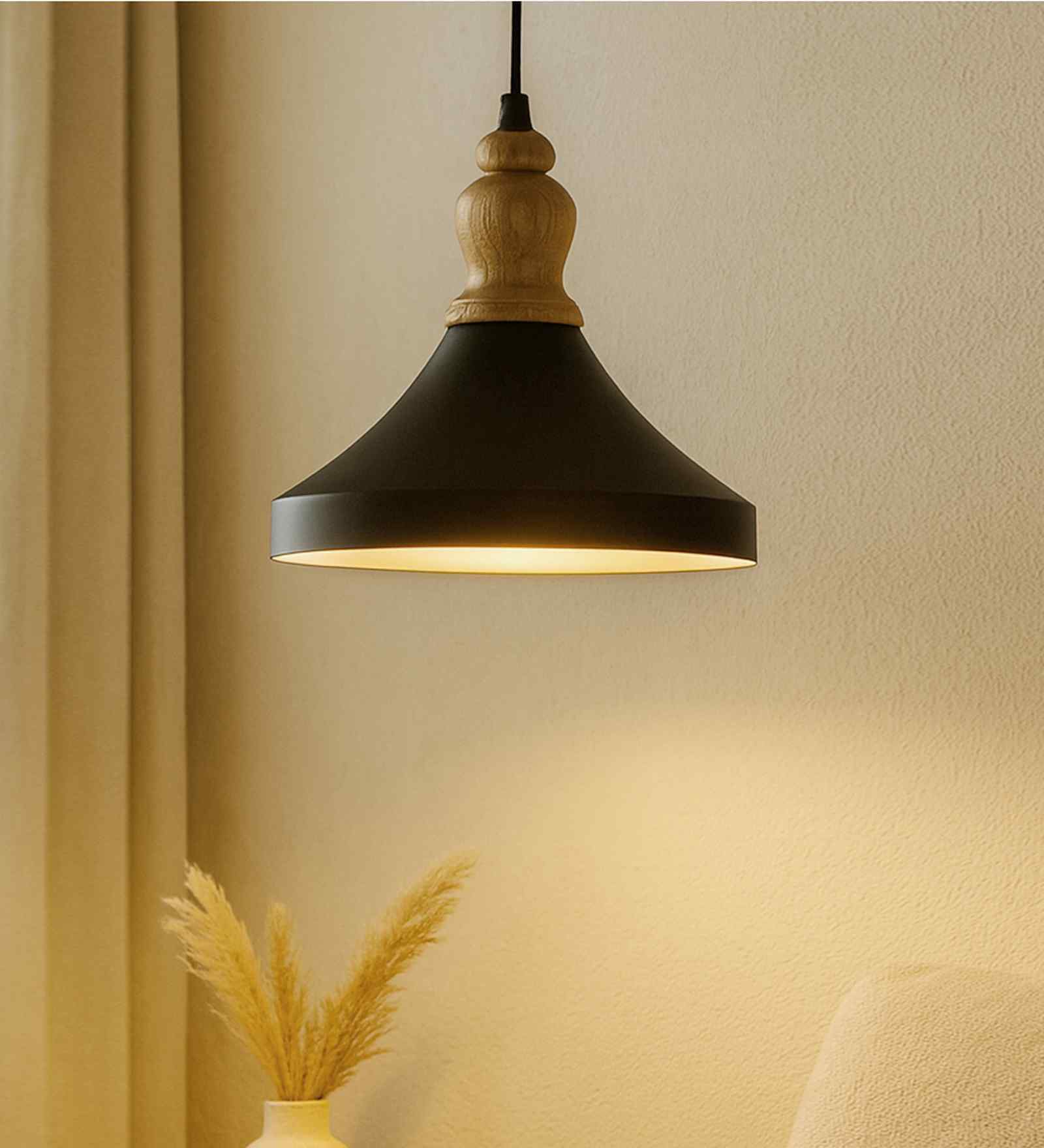 Vanora Wooden Top Black Pendant Light