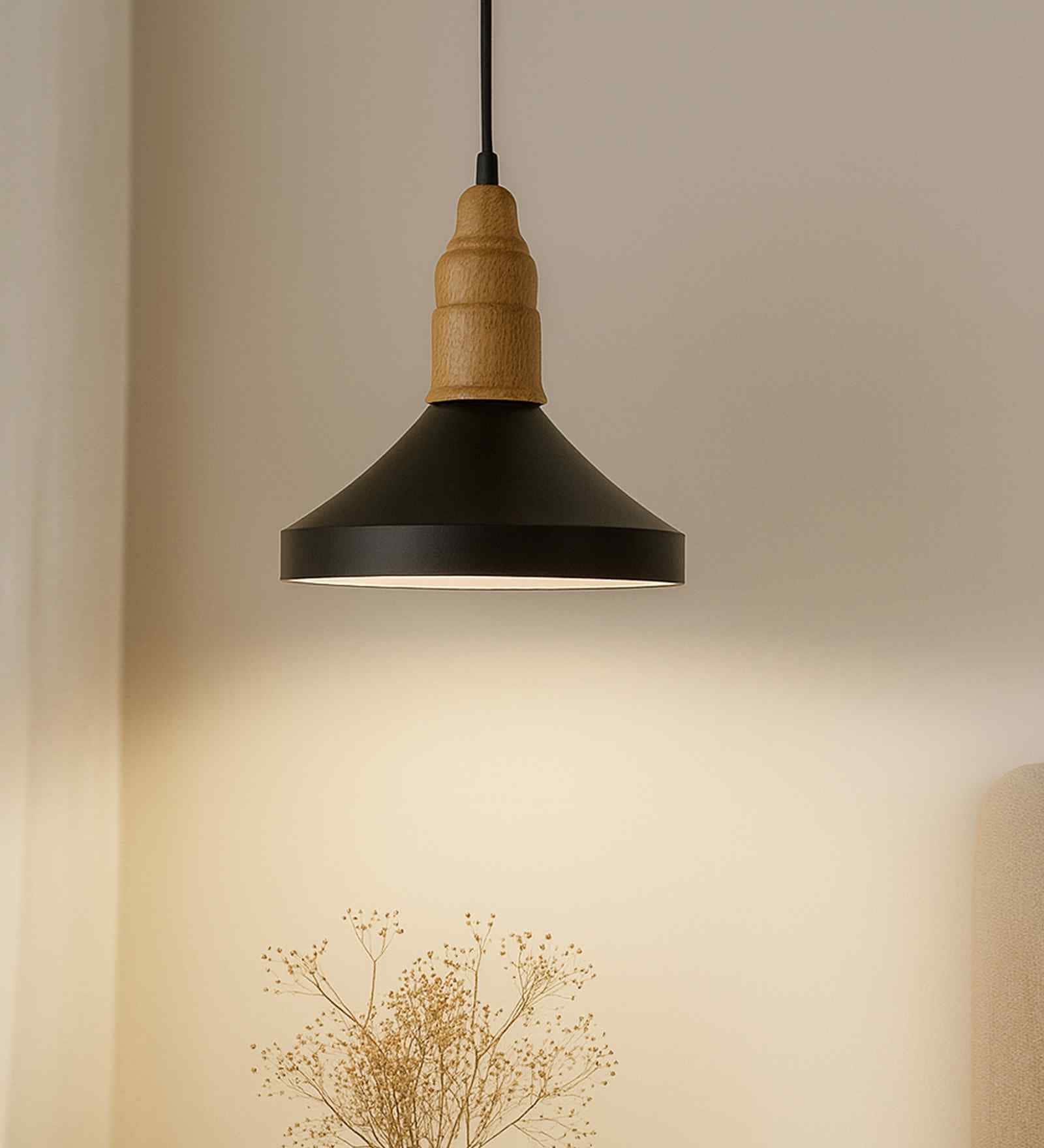 Vanora Wooden Top Black Pendant Light