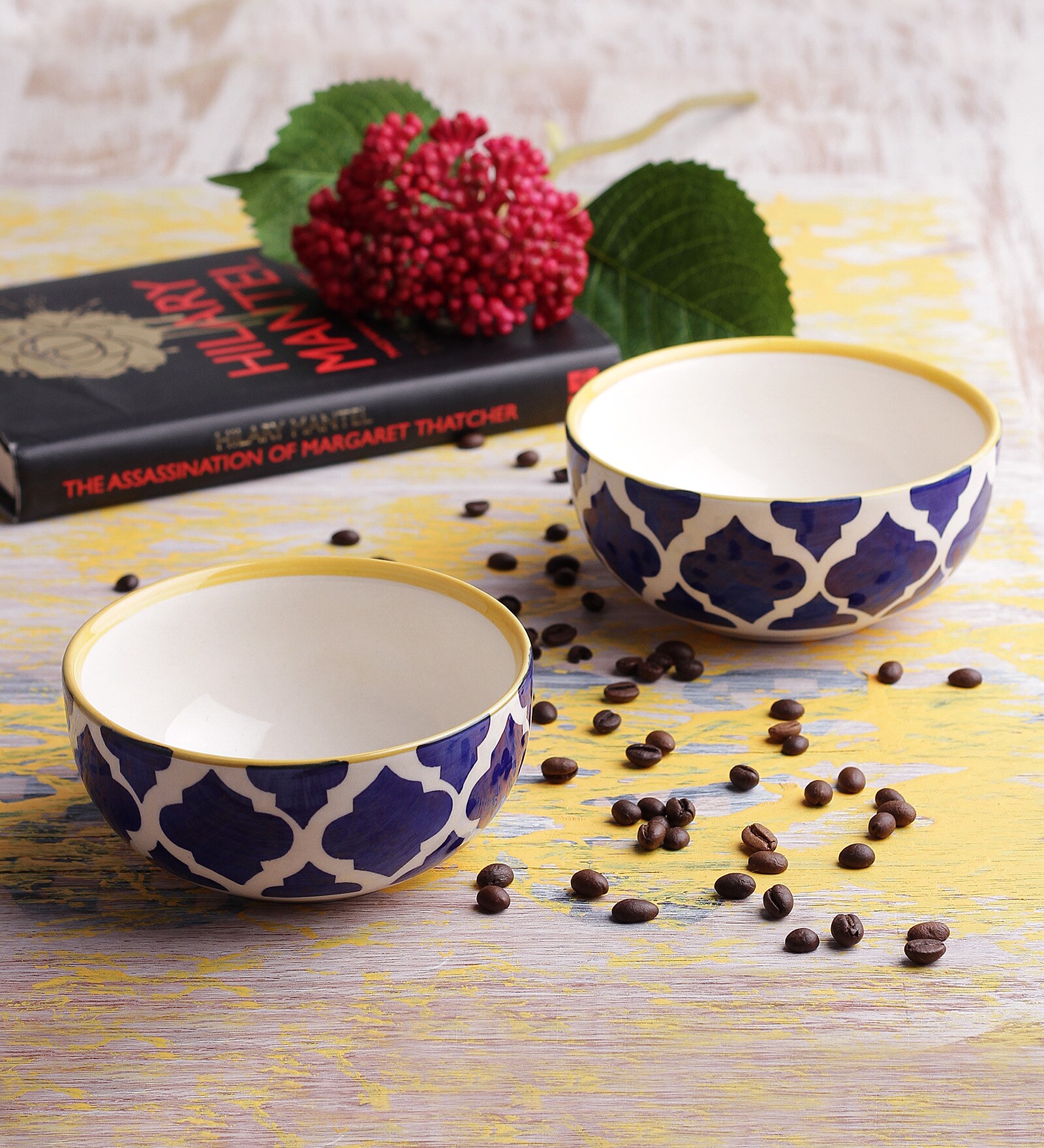 Yellow & Blue 150ml (Set of 4) Ceramic Dinner Bowl