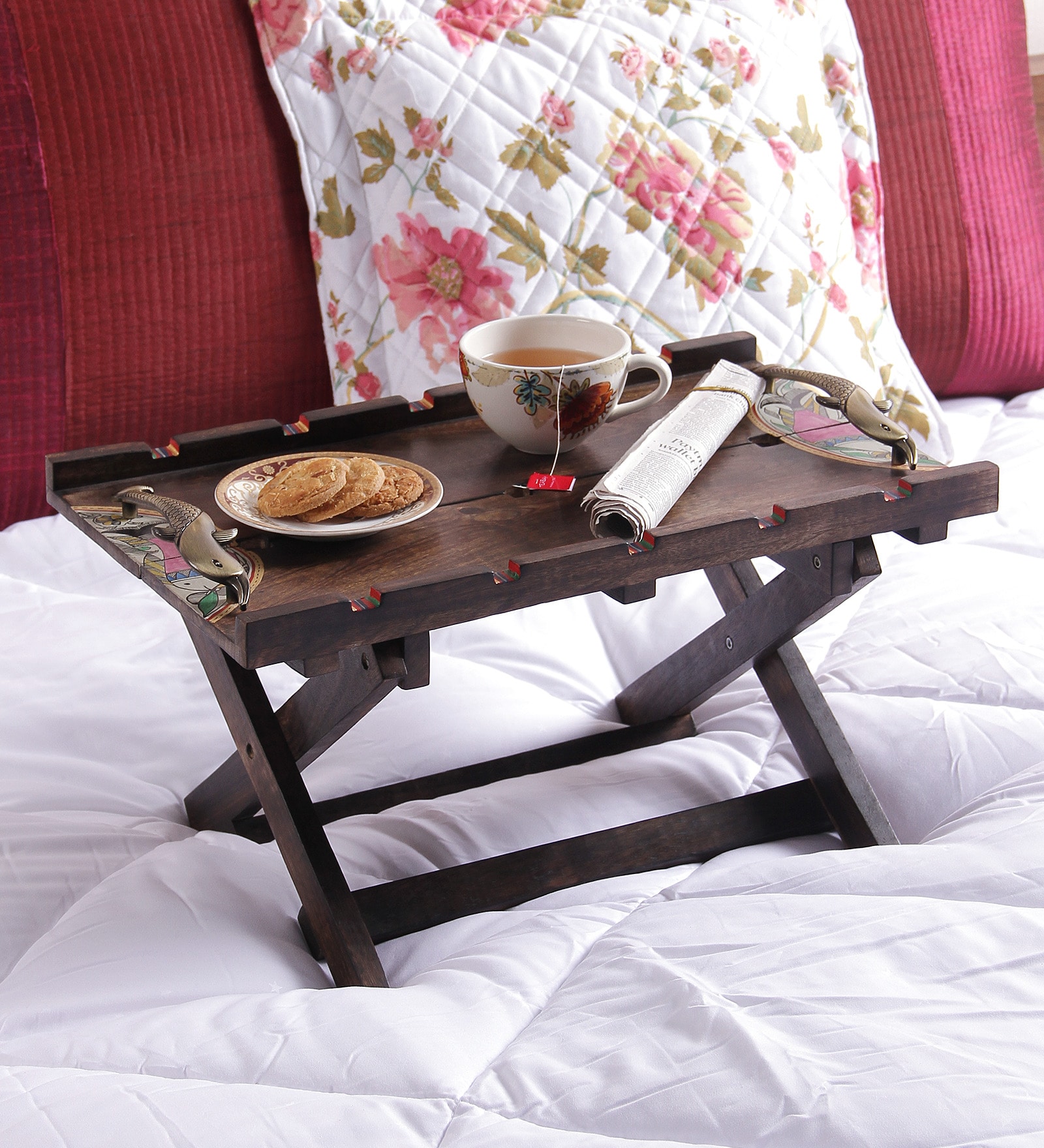 VarEesha Handcrafted Madhubani Wooden Bed Tray