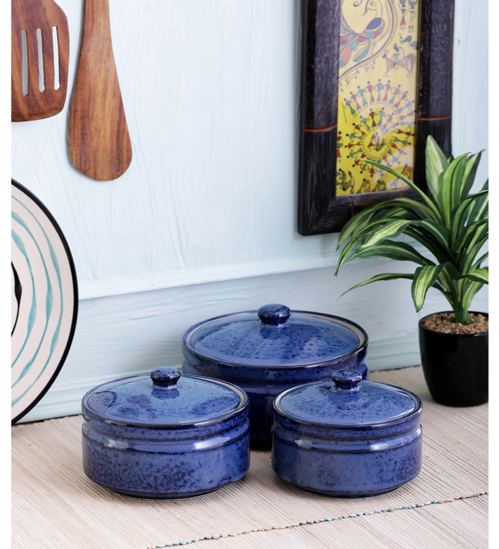 Vareesha Inky Blue Ceramic Bowls with Lid