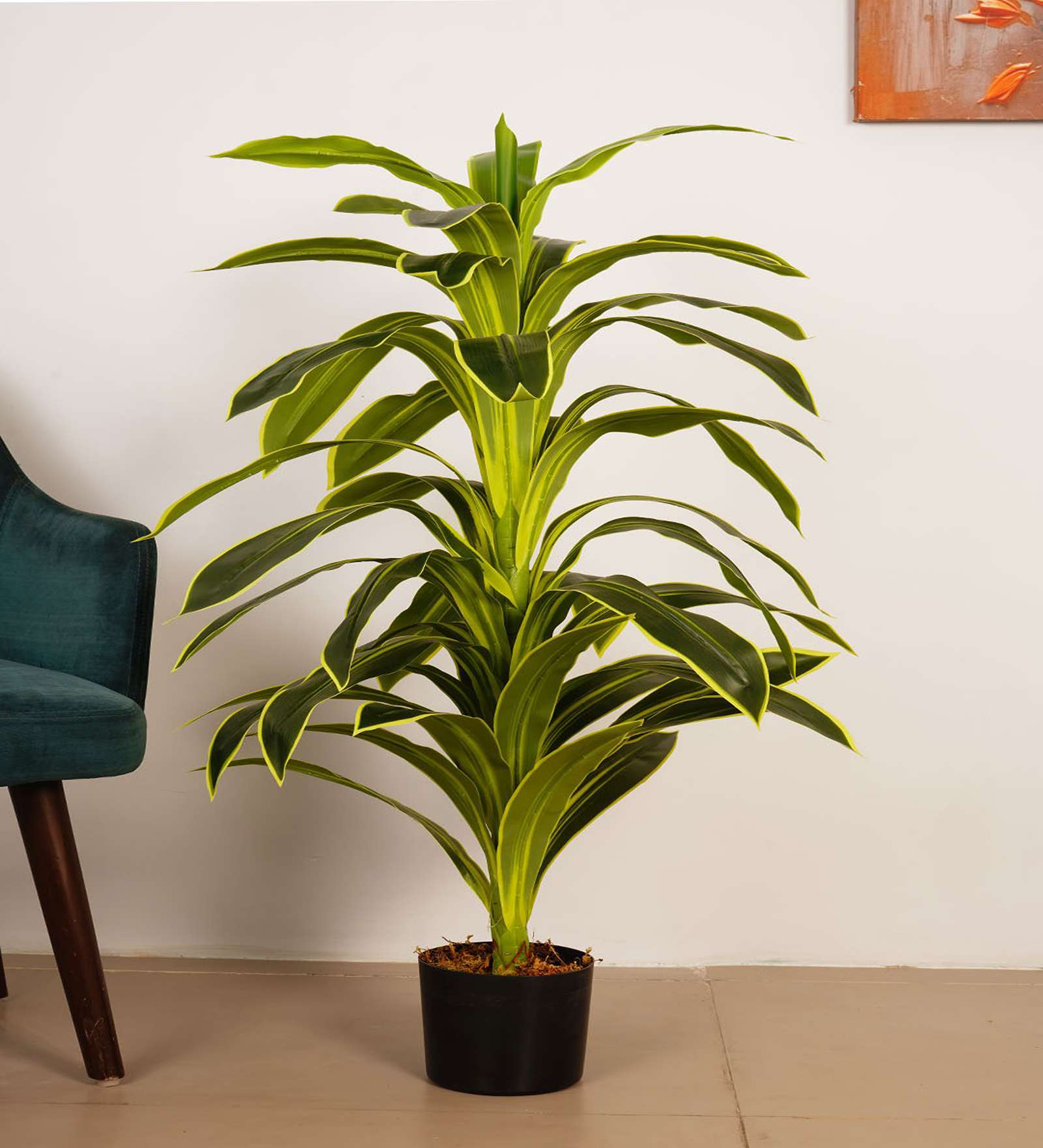 Artificial Variegated Dracaena Plant with Pot