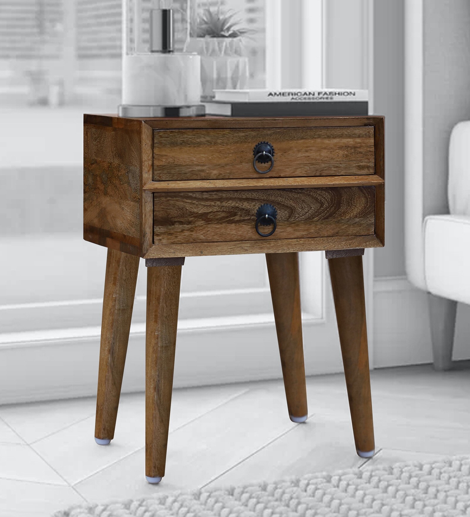 Buy Varna 2 Drawer Bed Side Table in Natural Finish By Woodcrony Online