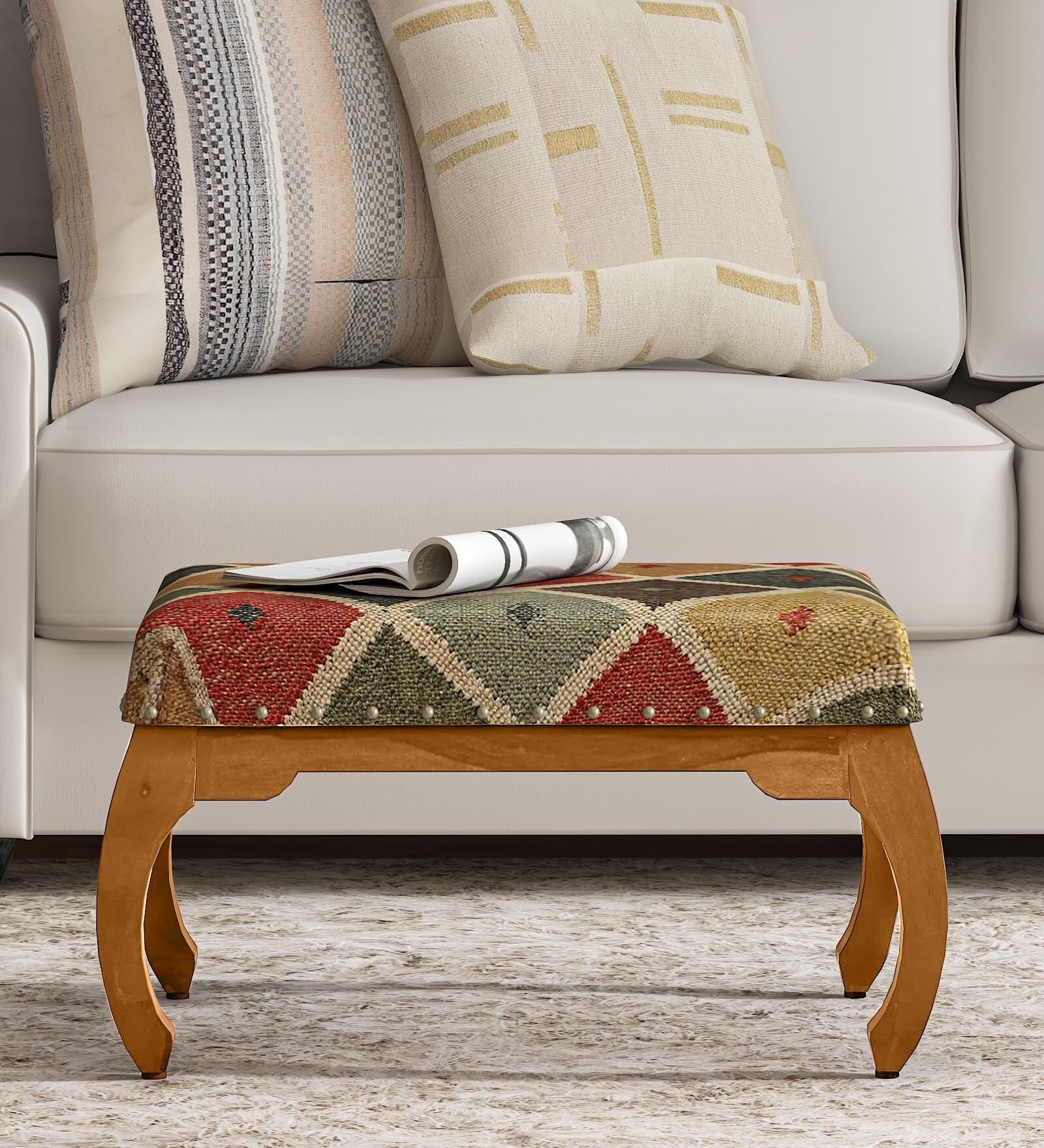 Buy Varnaka Upholstered Foot Stool in Rustic Teak at 15% OFF by ...