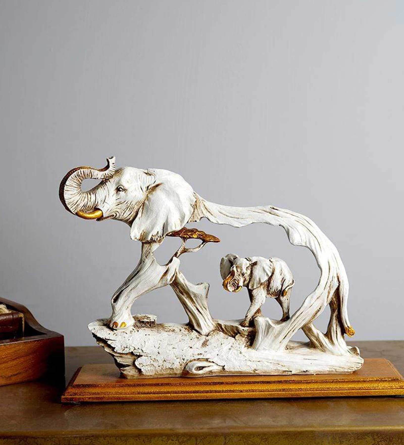 Vastu Elephant White & Pink Polyresin Figurine