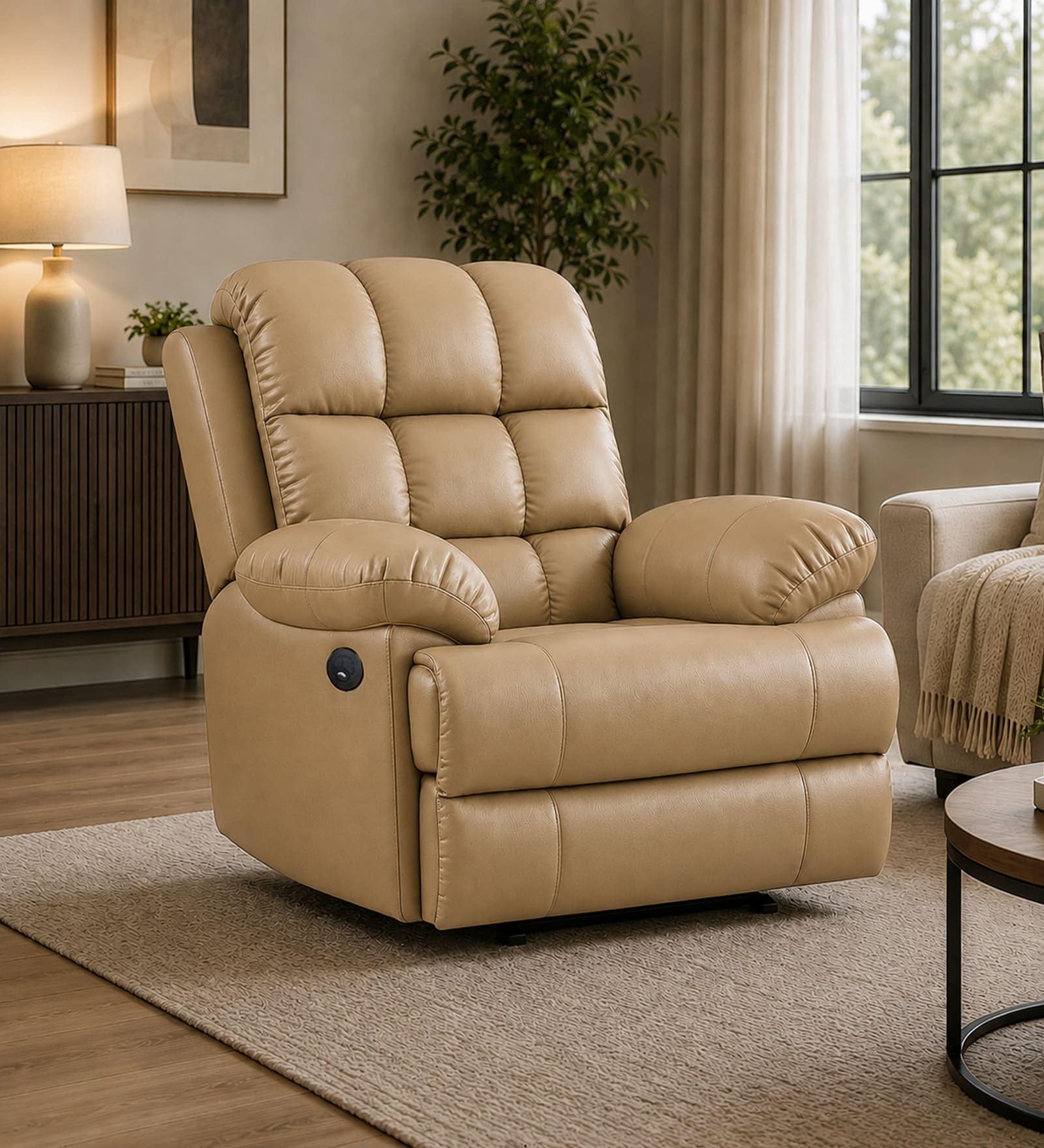 Vatican Leatherette Electric 1 Seater Recliner With USB Port In Sandstone Beige Colour Vatican Leatherette Electric 1 Seater Recliner With USB Port In Sandstone Beige Colour