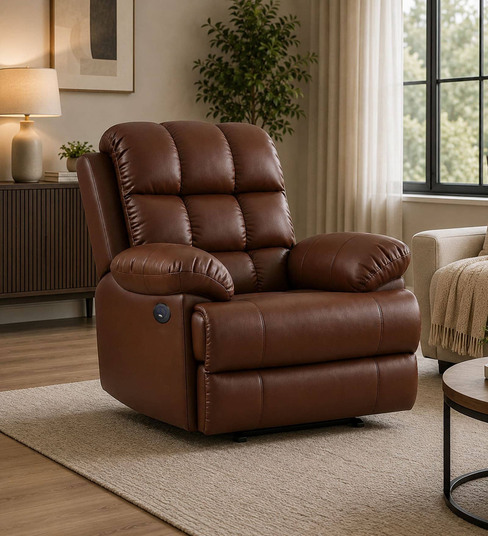 Vatican Leatherette Electric 1 Seater Recliner With USB Port In Chestnut Brown Colour
