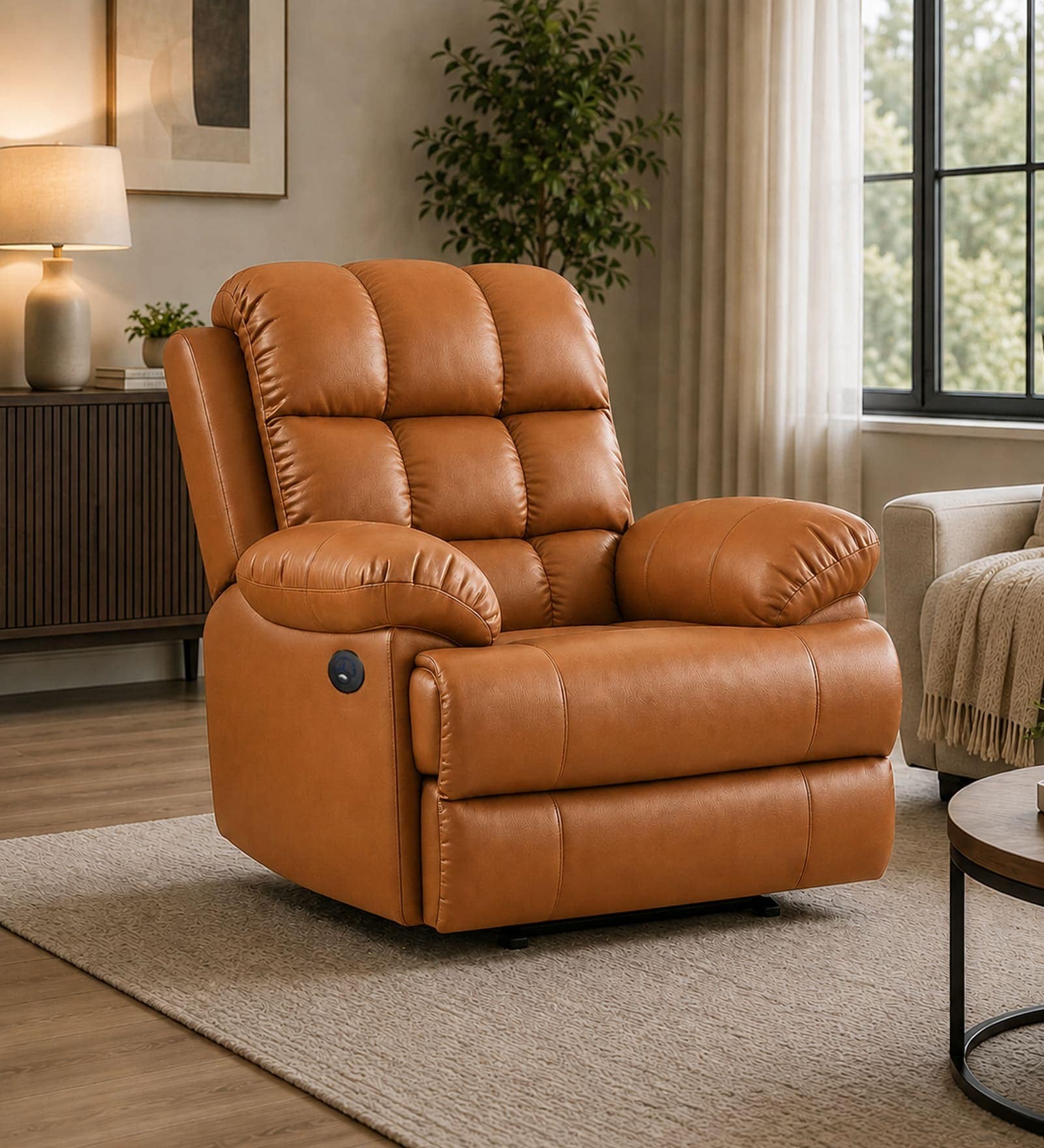 Vatican Leatherette Electric 1 Seater Recliner With USB Port In Tan Orange Colour