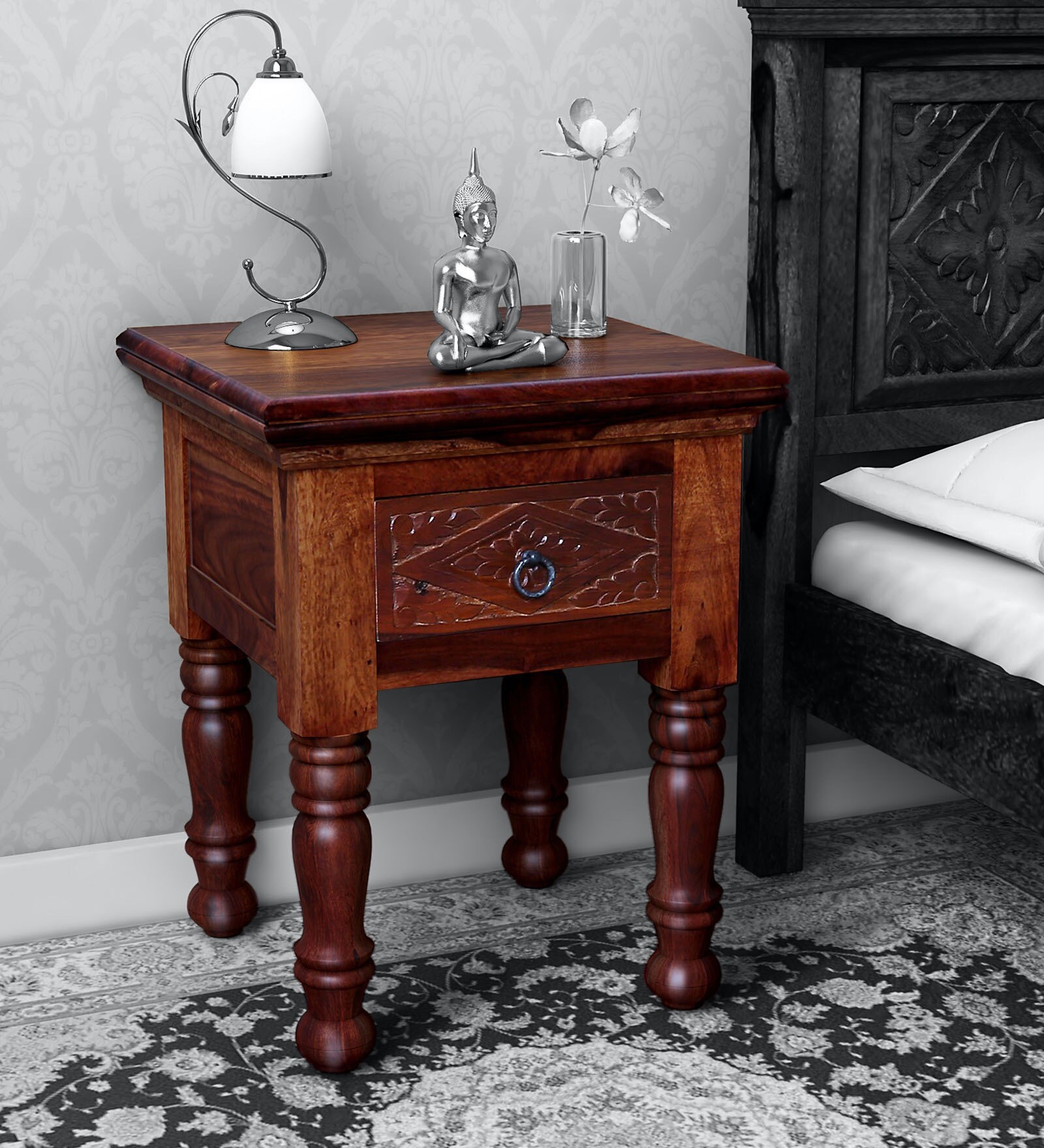 Buy Vayaka Solid Wood Night Stand in Honey Oak Finish Mudramark By