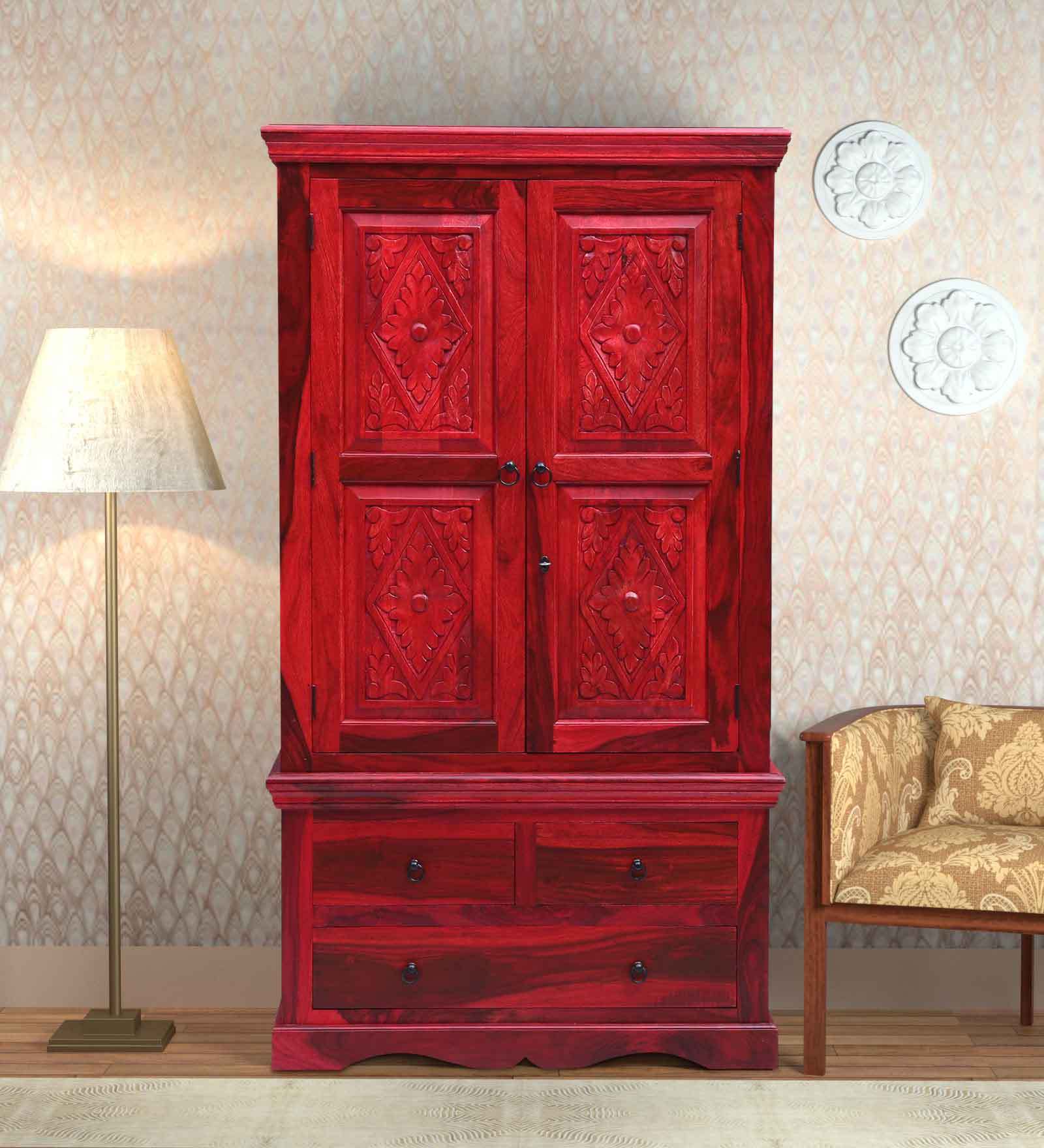 Buy Vayaka Solid Wood 2 Door Wardrobe in Spicy Red Finish by Mudramark