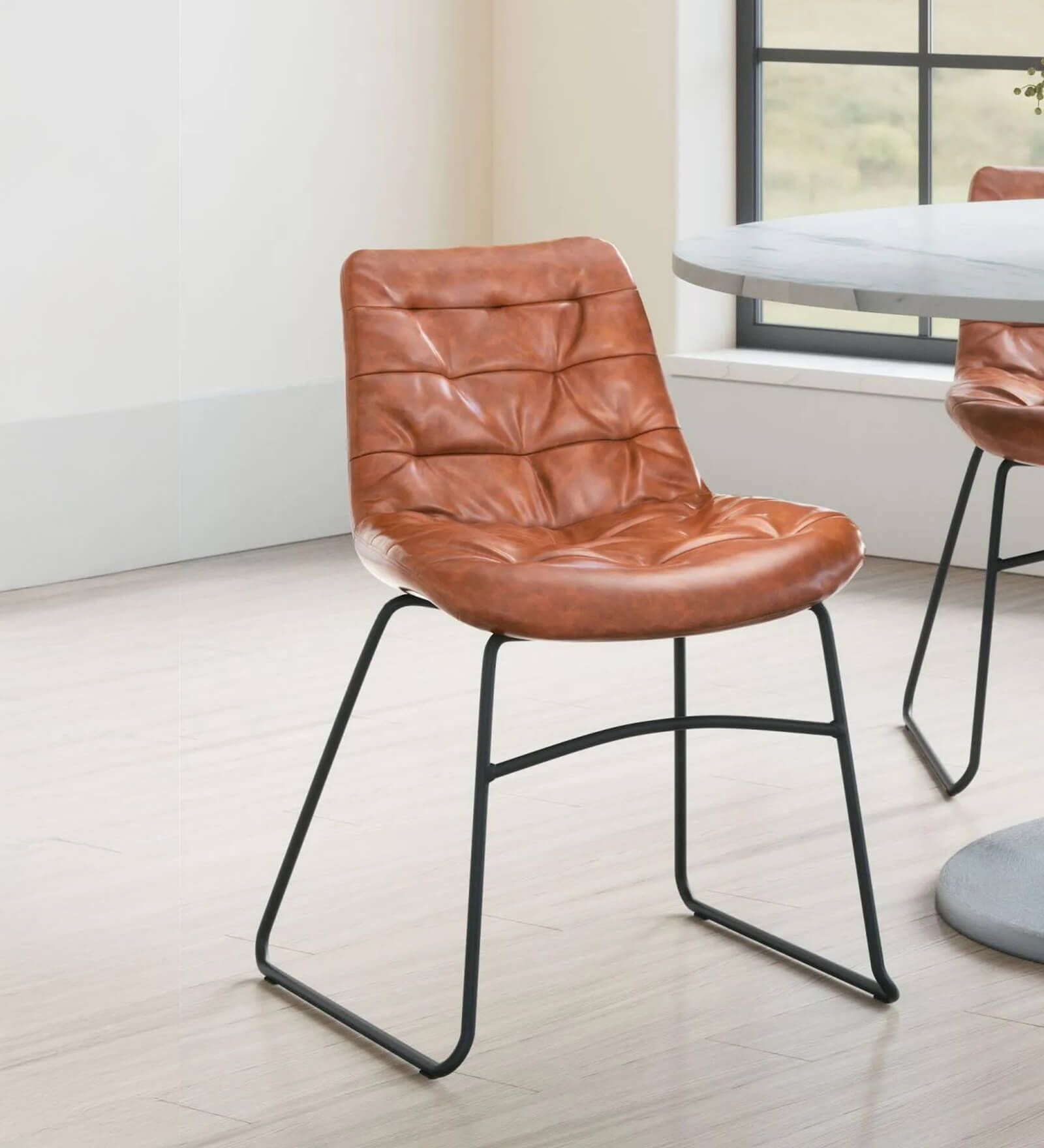 Vayue Leatherette Dining Chair In Brown & Black Colour