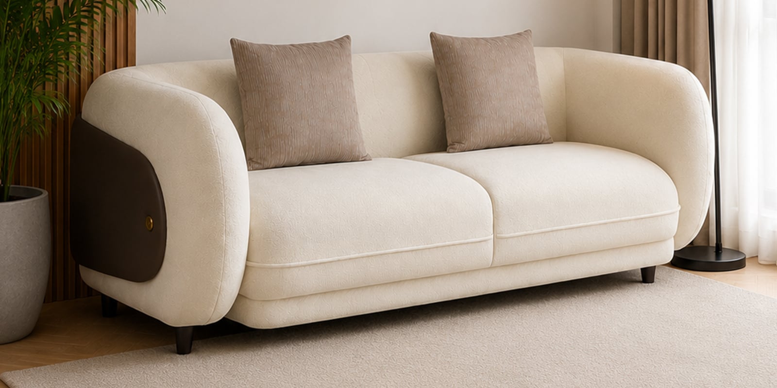Vale Fabric 3 Seater Sofa with Leatherette Cladding in Beige Colour Vale Fabric 3 Seater Sofa with Leatherette Cladding in Beige Colour