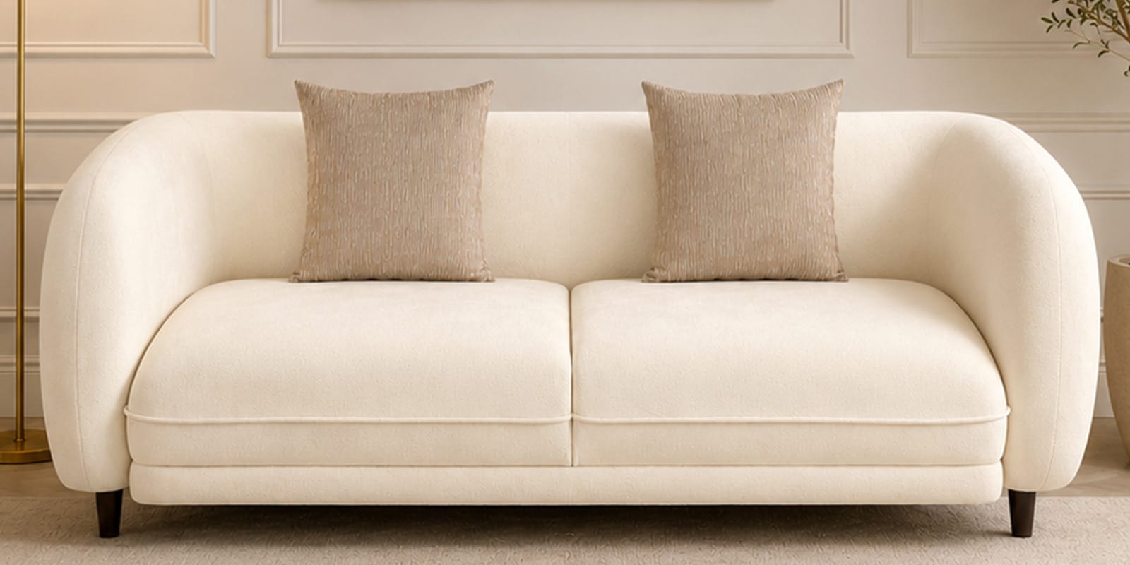 Vale Fabric 3 Seater Sofa with Leatherette Cladding in Beige Colour
