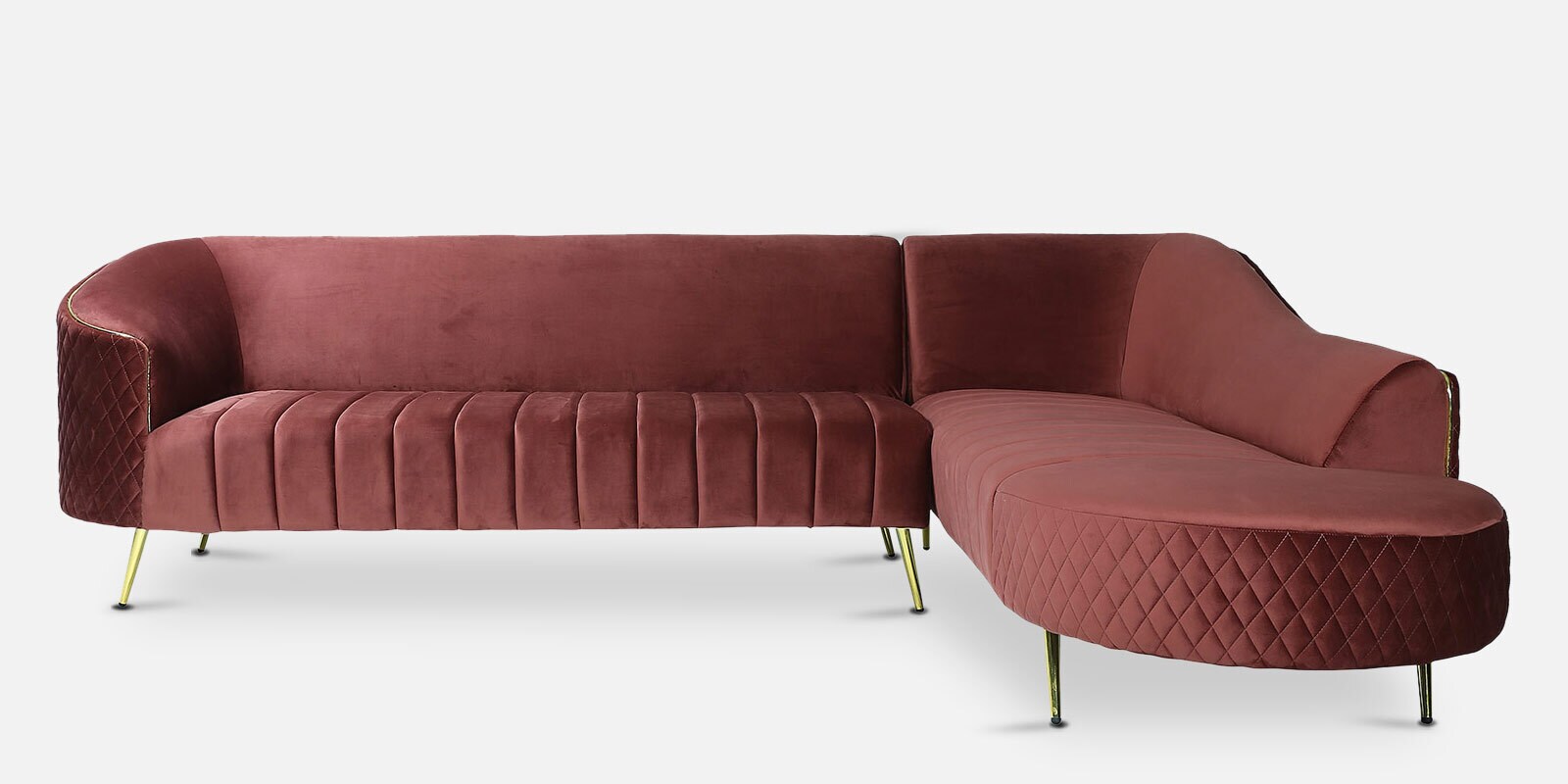 Valencia Velvet LHS Sectional Sofa in Wine Red Colour