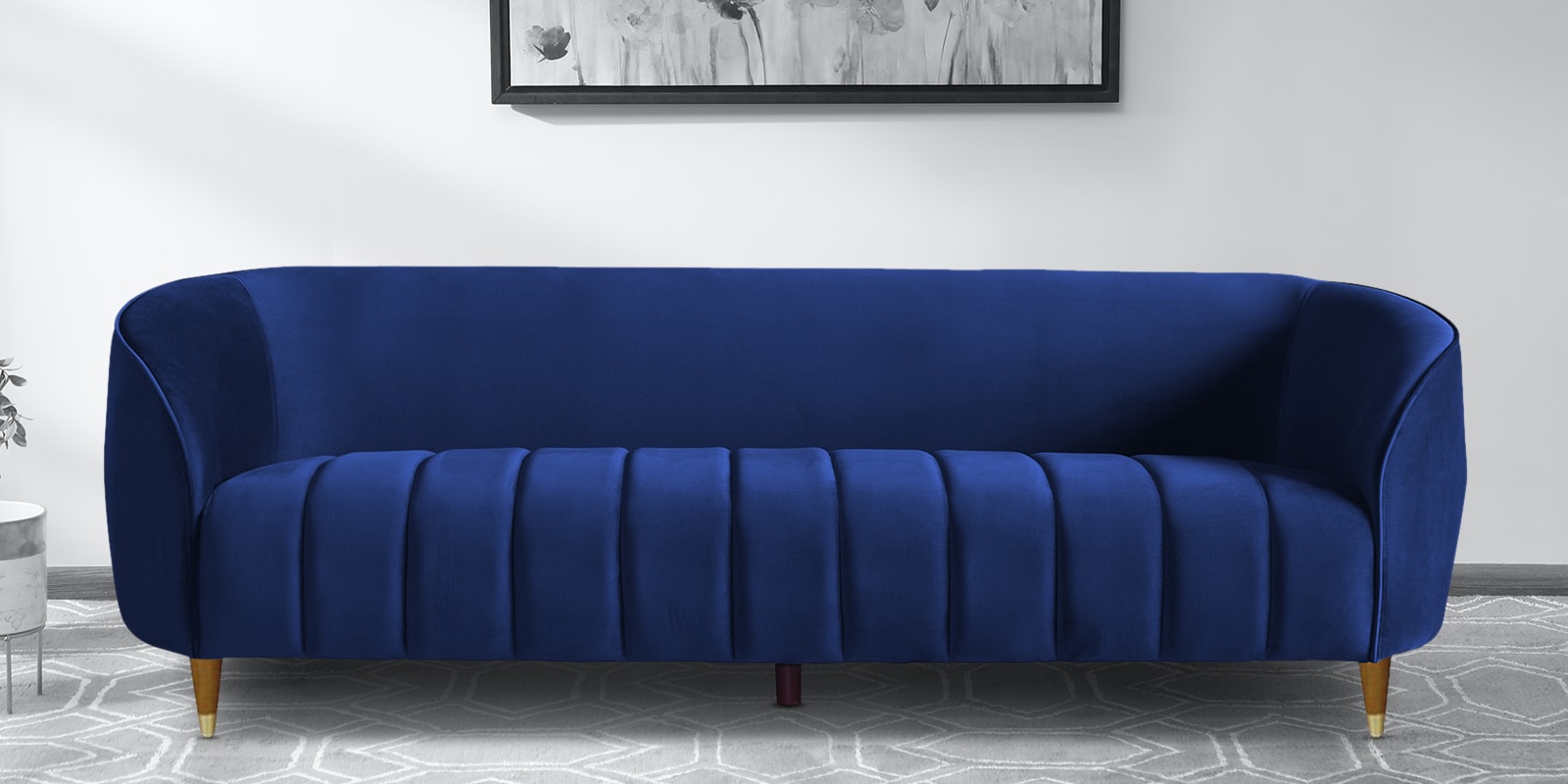 Hairo Velvet 3 Seater Sofa In Blue Colour
