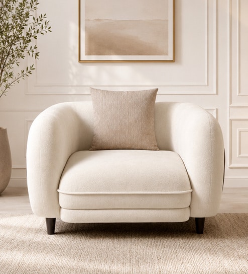 Vale Fabric 1 Seater Sofa with Leatherette Cladding in Beige Colour