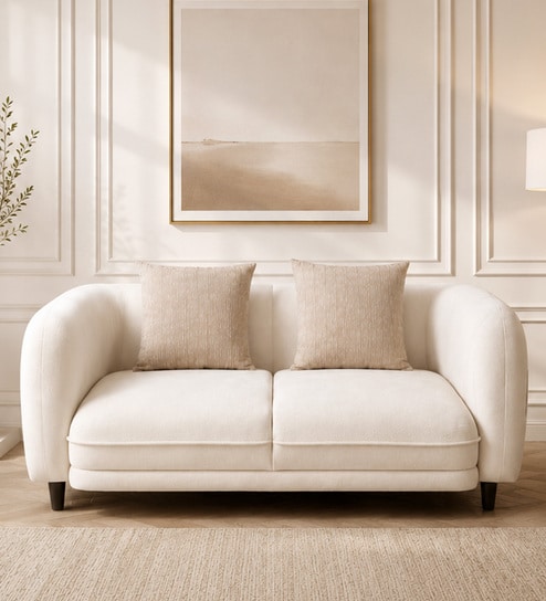 Vale Fabric 2 Seater Sofa with Leatherette Cladding in Beige Colour